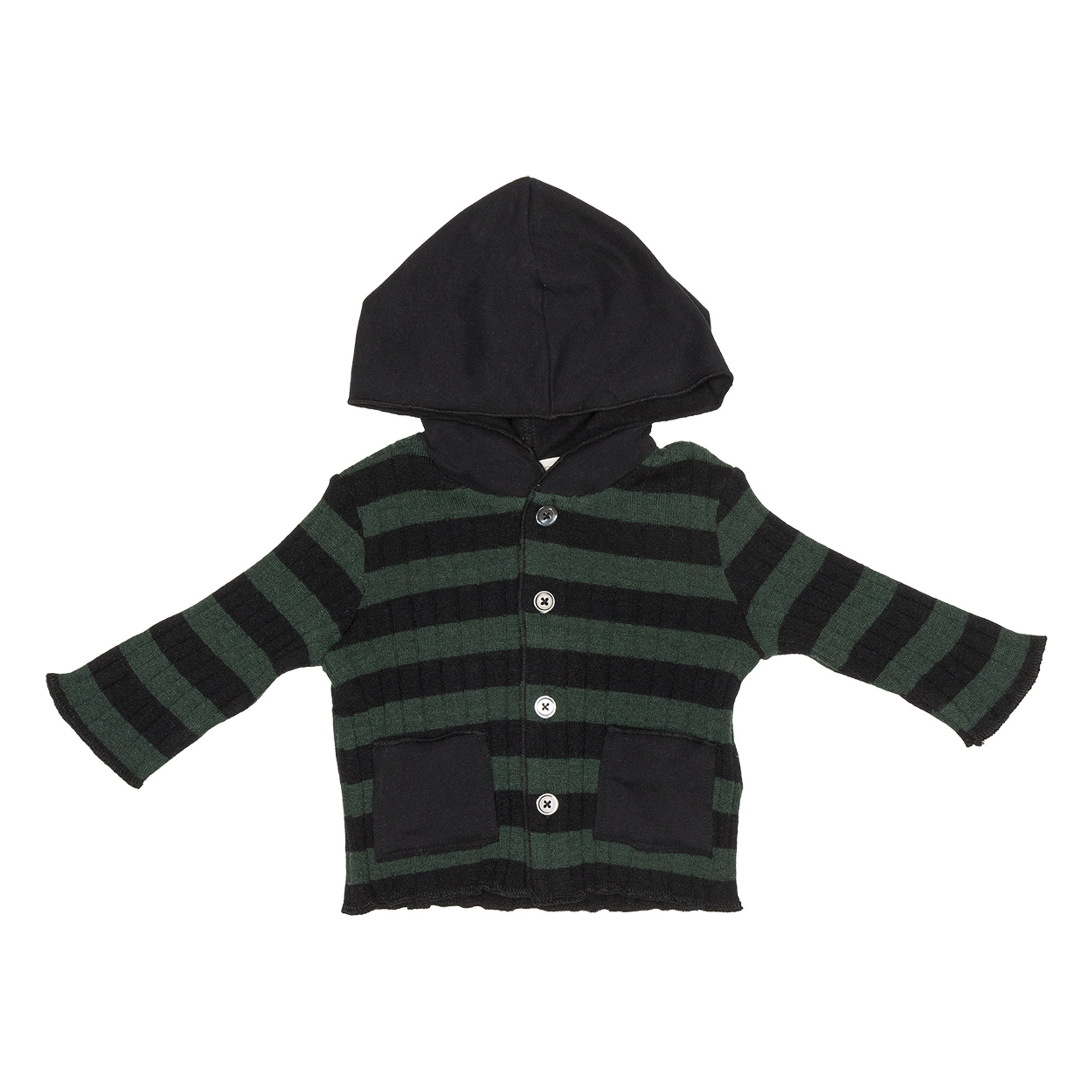 Cardigan in viscosa  a righe verdi e nere con cappuccio in cotone FRUGOO vista0