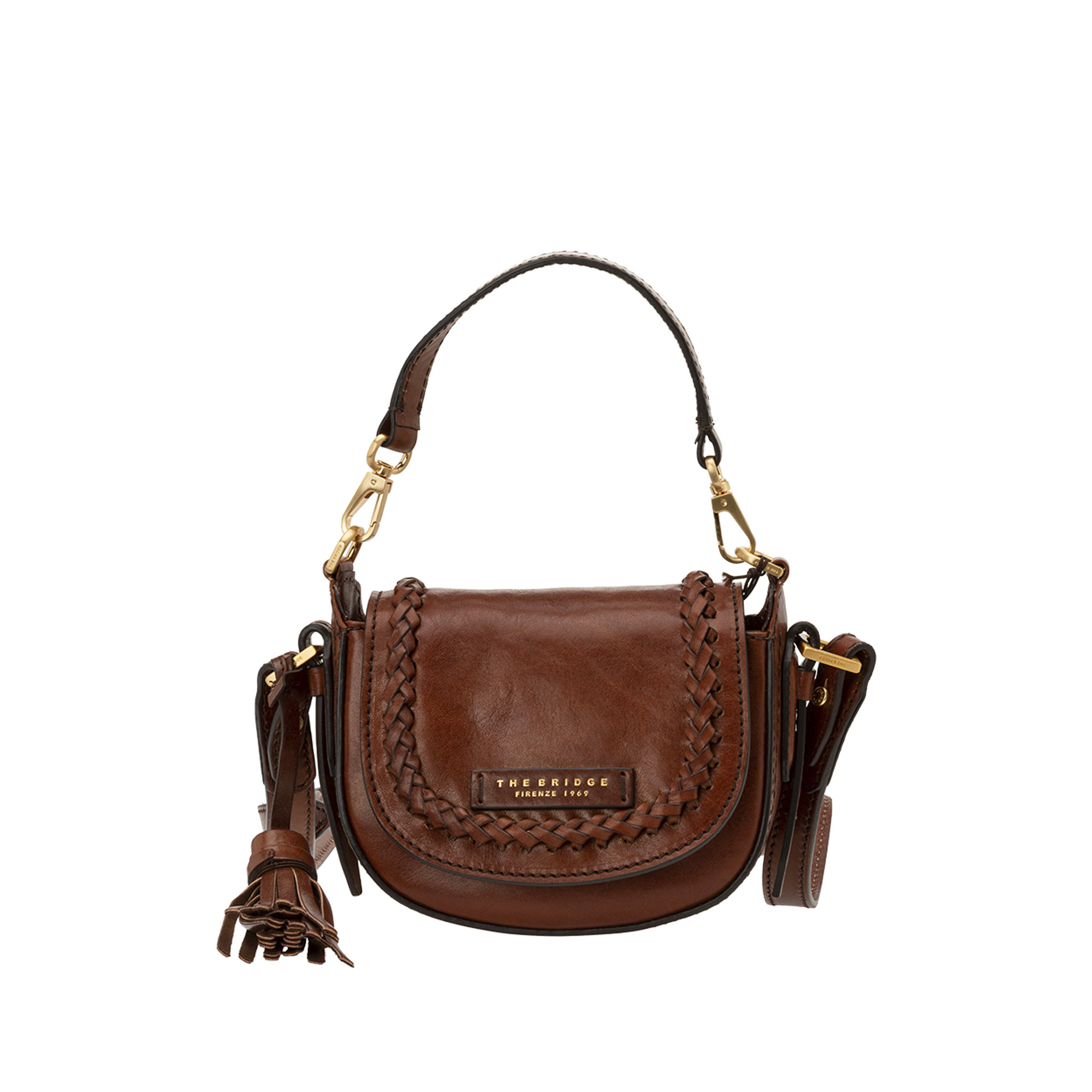 Borsa a mezzaluna piccola  con trama a treccia marrone The Bridge vista0
