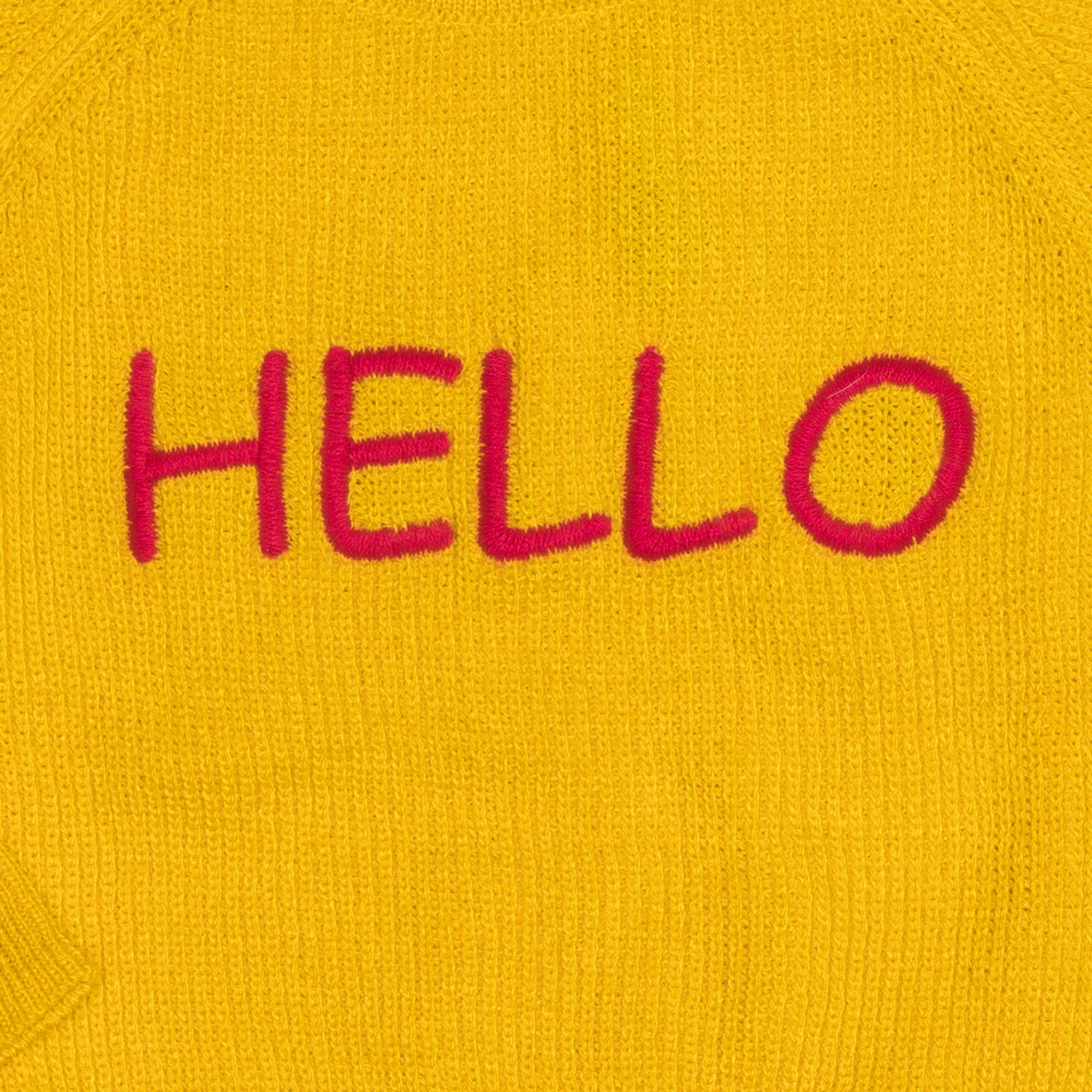 Maglione giallo a coste "HELLO" Vicolo vista2