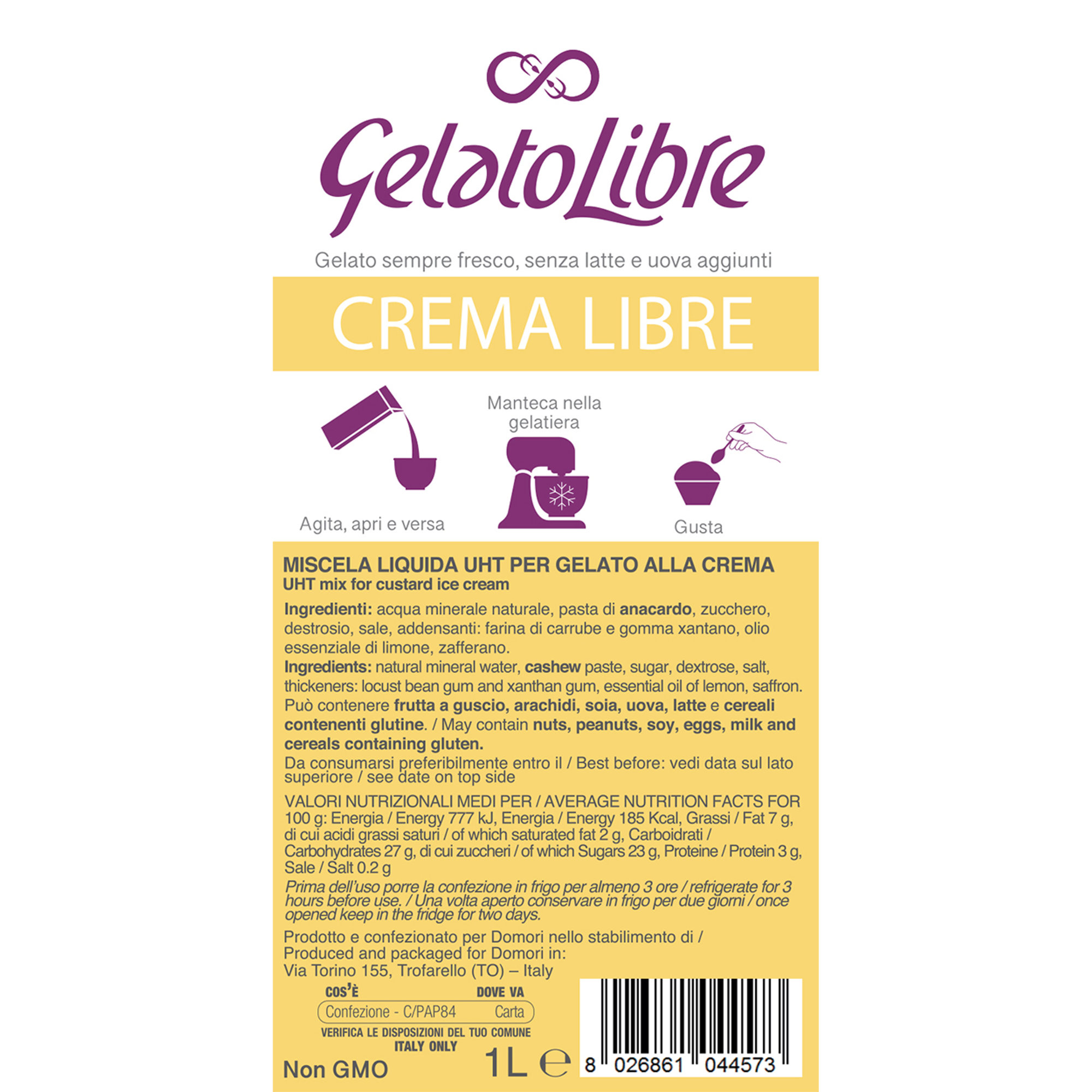 Crema Libre - mix voor ijs 1 liter Gelato Libre Domori vista2