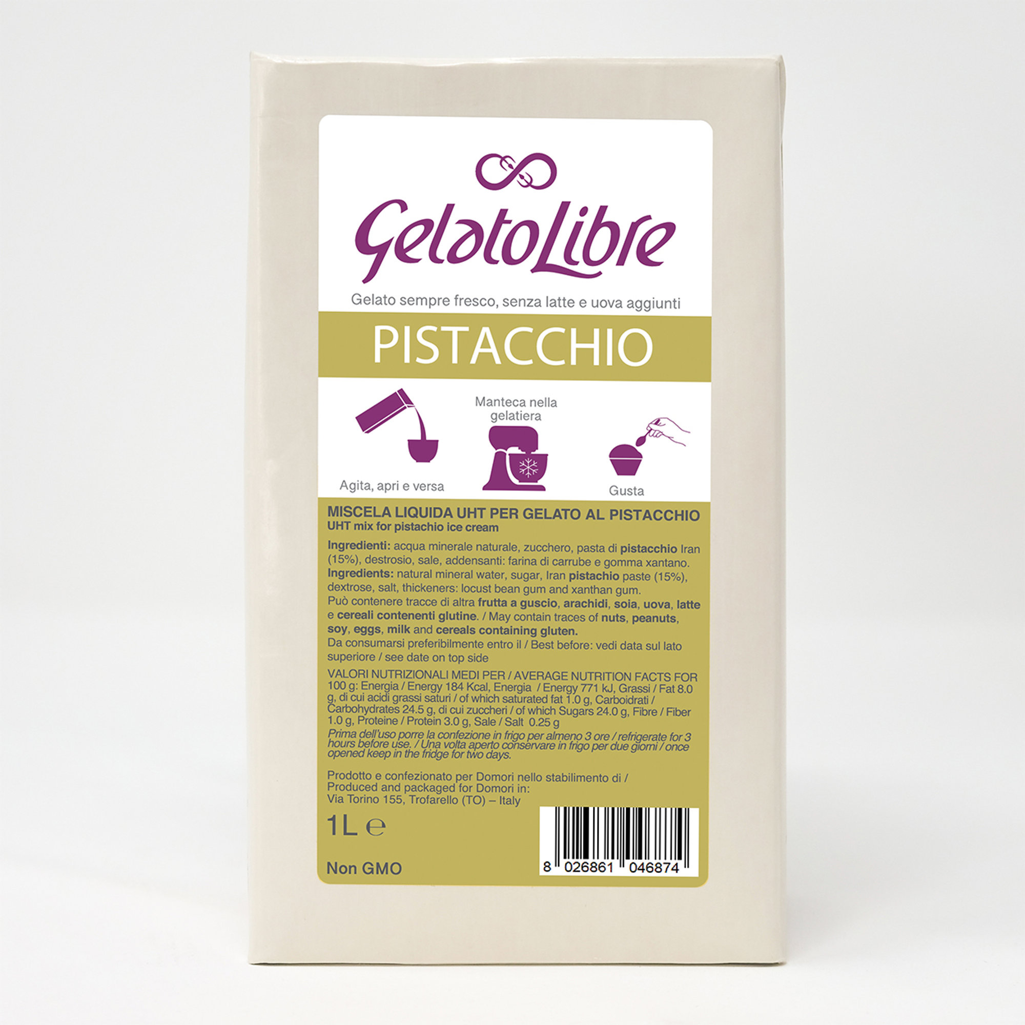 Pistache - bereiding voor ijs 1 l Gelato Libre Domori vista1