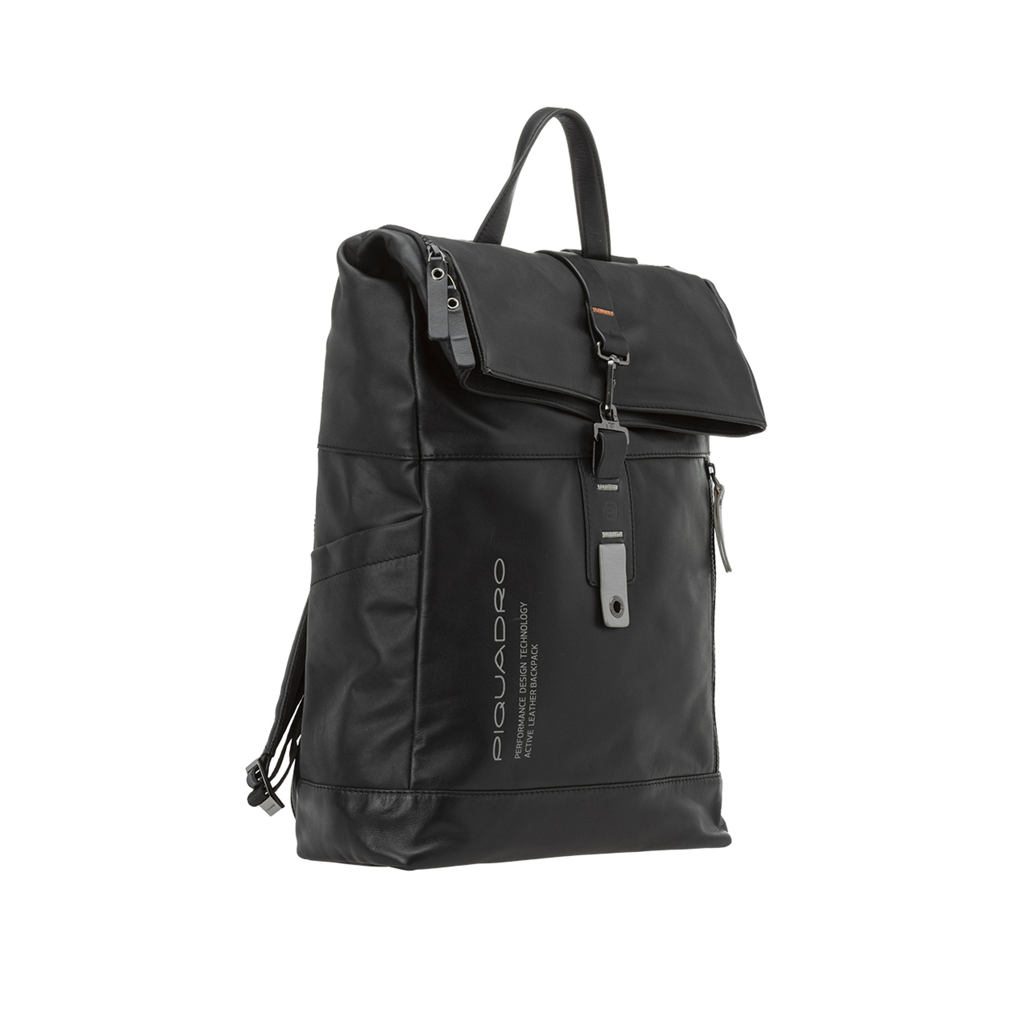 Zaino in pelle con patta roll-Top nero Piquadro vista1