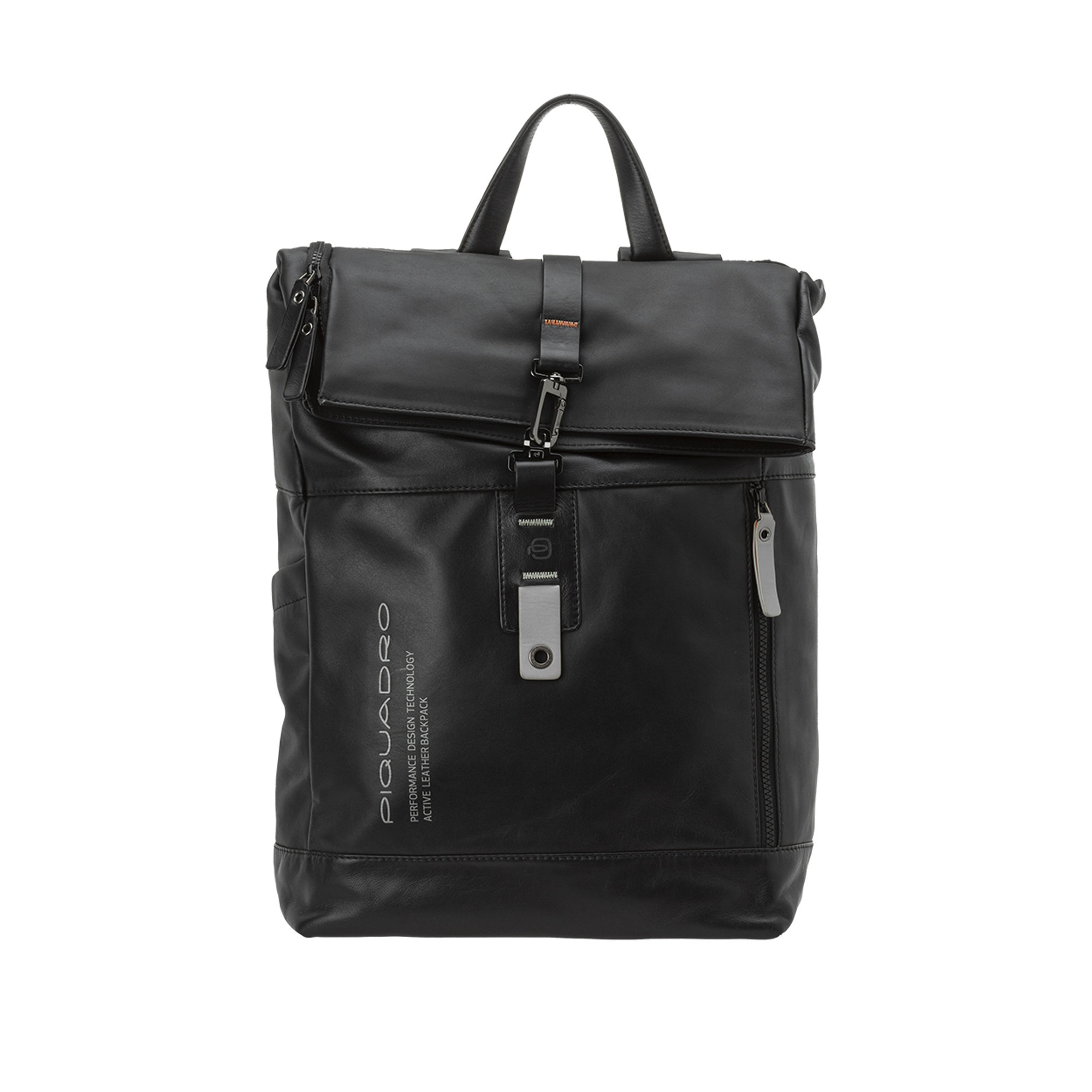Zaino in pelle con patta roll-Top nero Piquadro vista0