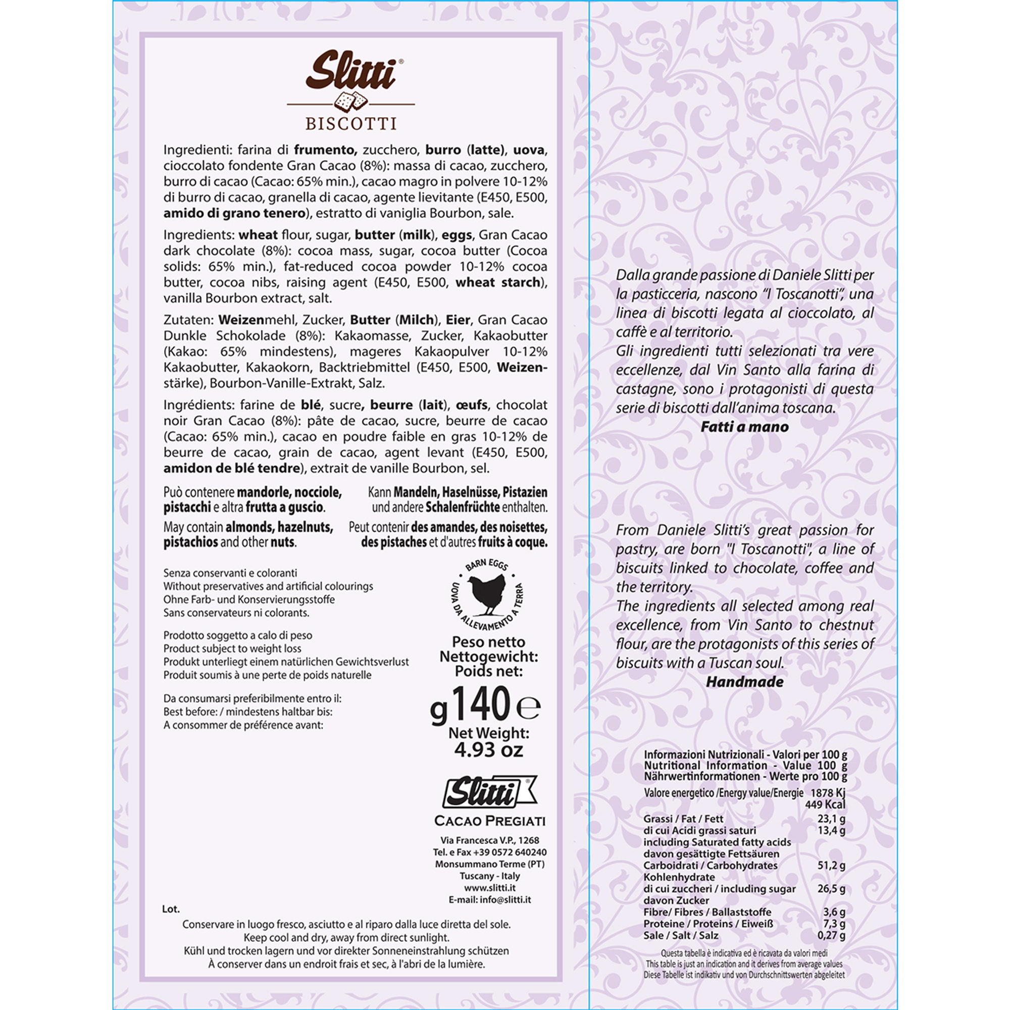 6 paquets - Toscanotti Gran Cacao 65% 140 gr Slitti vista1