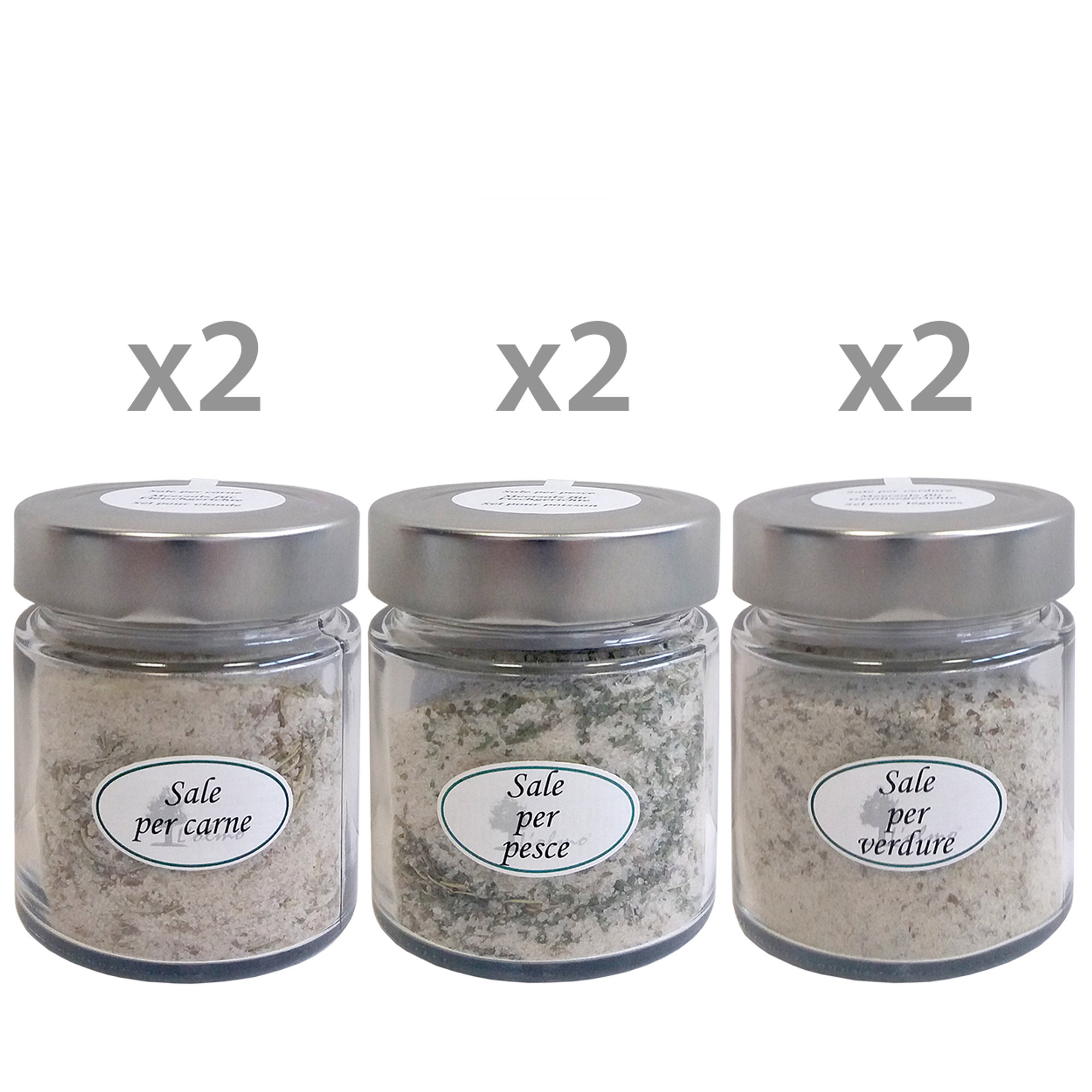 6 sels assortis de 180 gr : 2 pour la viande - 2 pour le poisson - 2 pour les légumes L'Olmo vista0