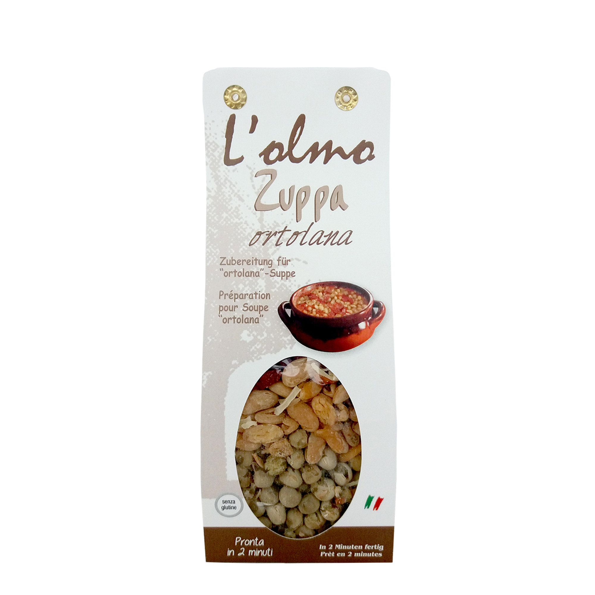 6 zuppe disidratate assortite: 2 ortolana 150 gr - 2 della nonna 150 gr - 2 rustica 70 gr L'Olmo vista1