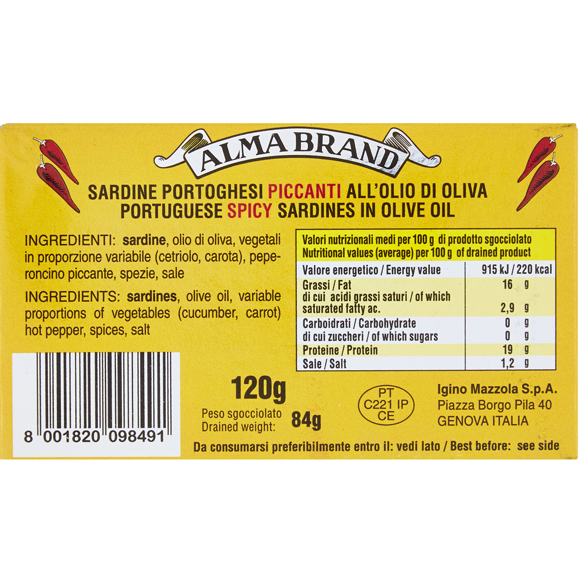 24 packs - Sardine Alma Brand épicé 120 gr Maruzzella vista1
