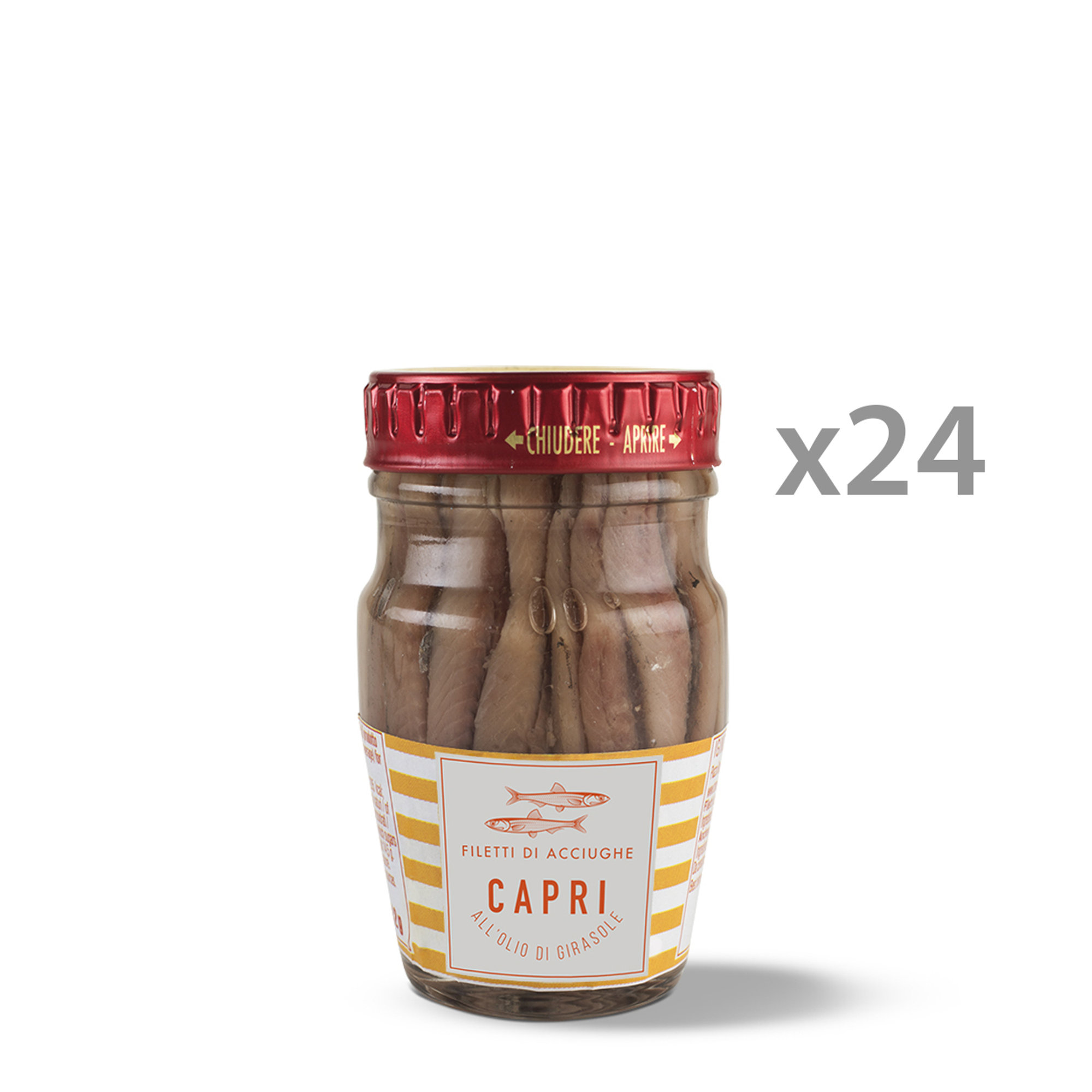 24 potjes - Capri-ansjovisfilets in zonnebloemolie 80 gr Capri vista0