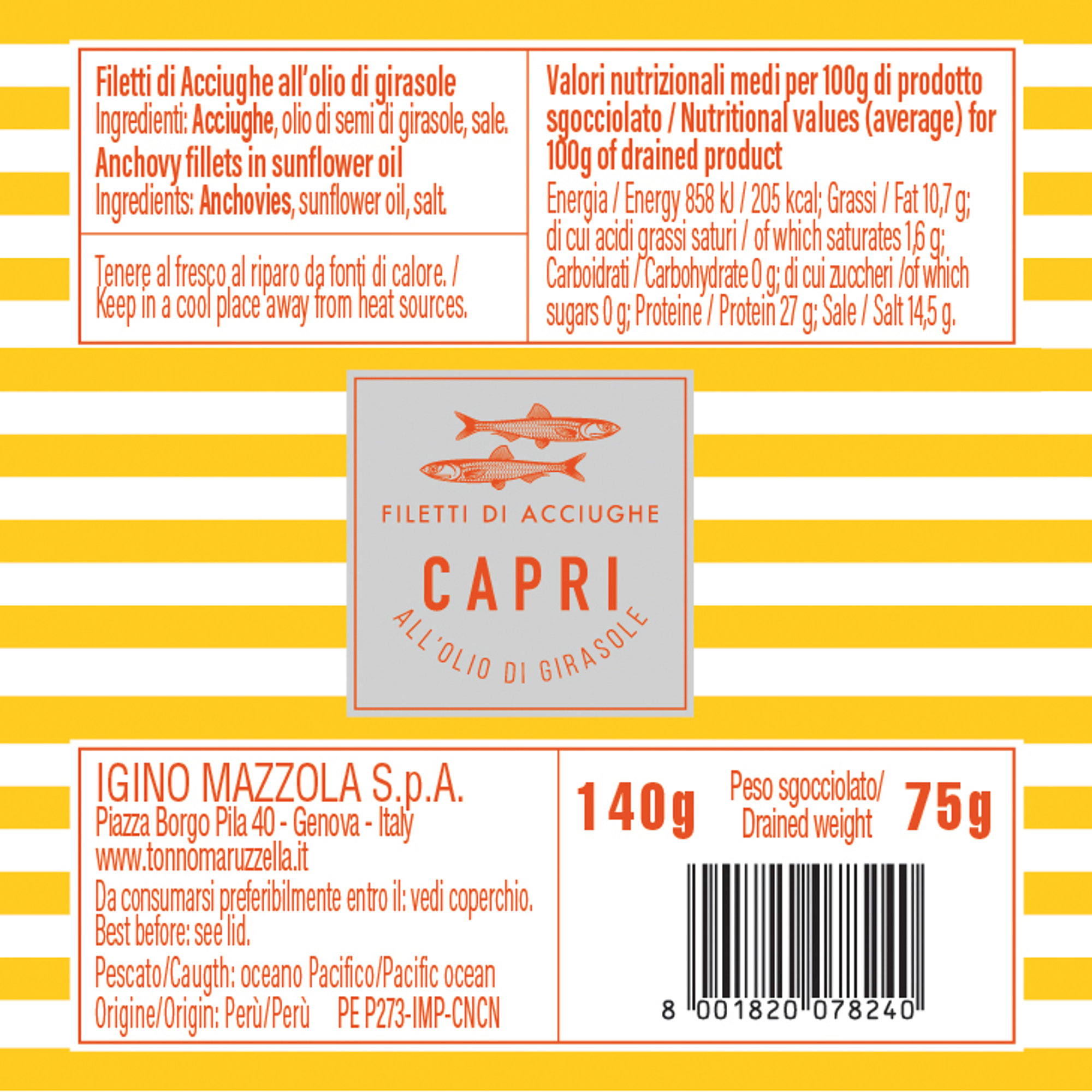 24 vasetti - Filetti di alici Capri in olio di girasole 140 gr Capri vista1