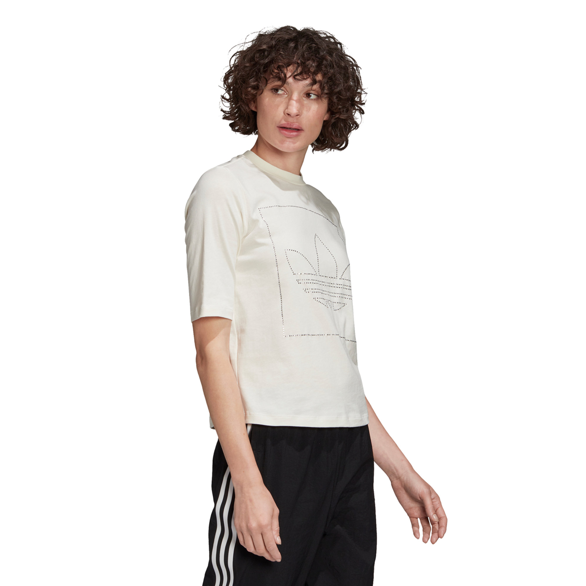 T-shirt bianca in jersey di cotone con logo strass ADIDAS vista3