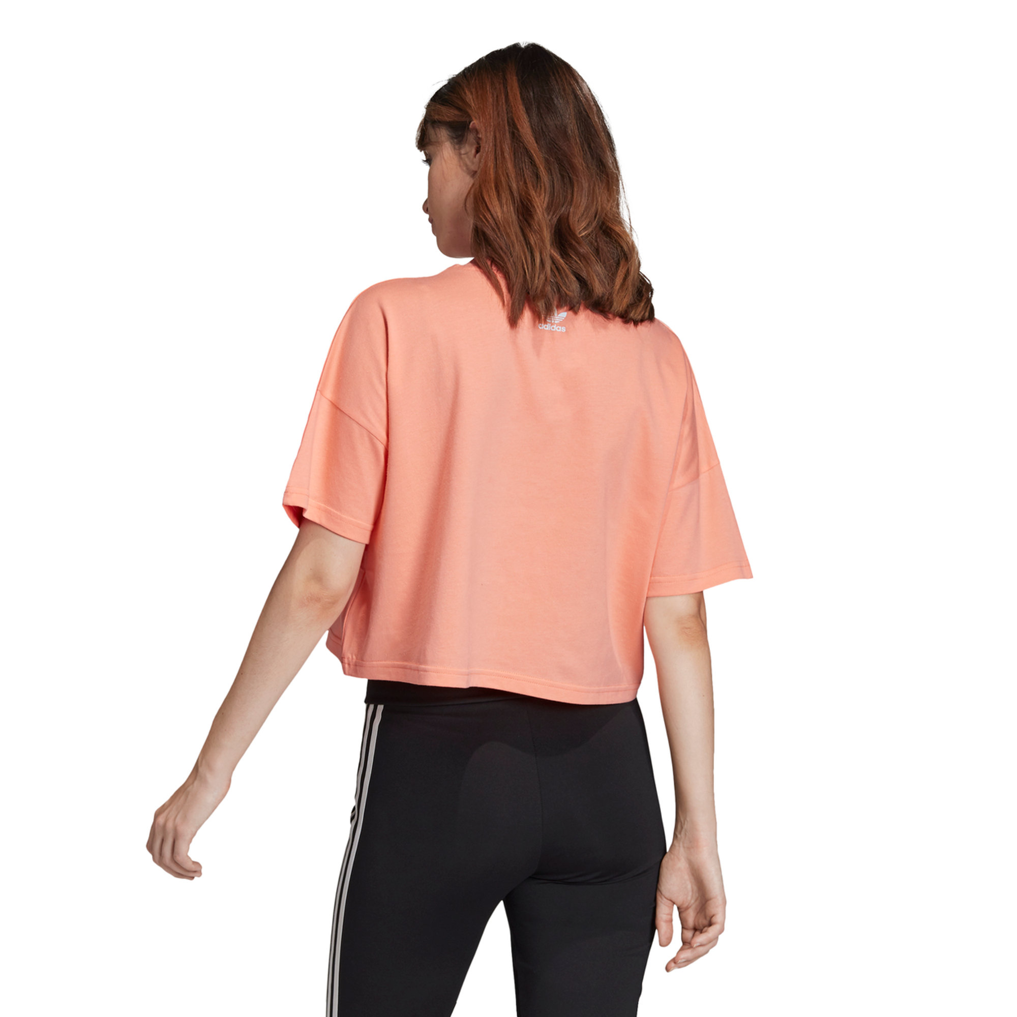 Crop top in cotone con logo arancione ADIDAS vista1