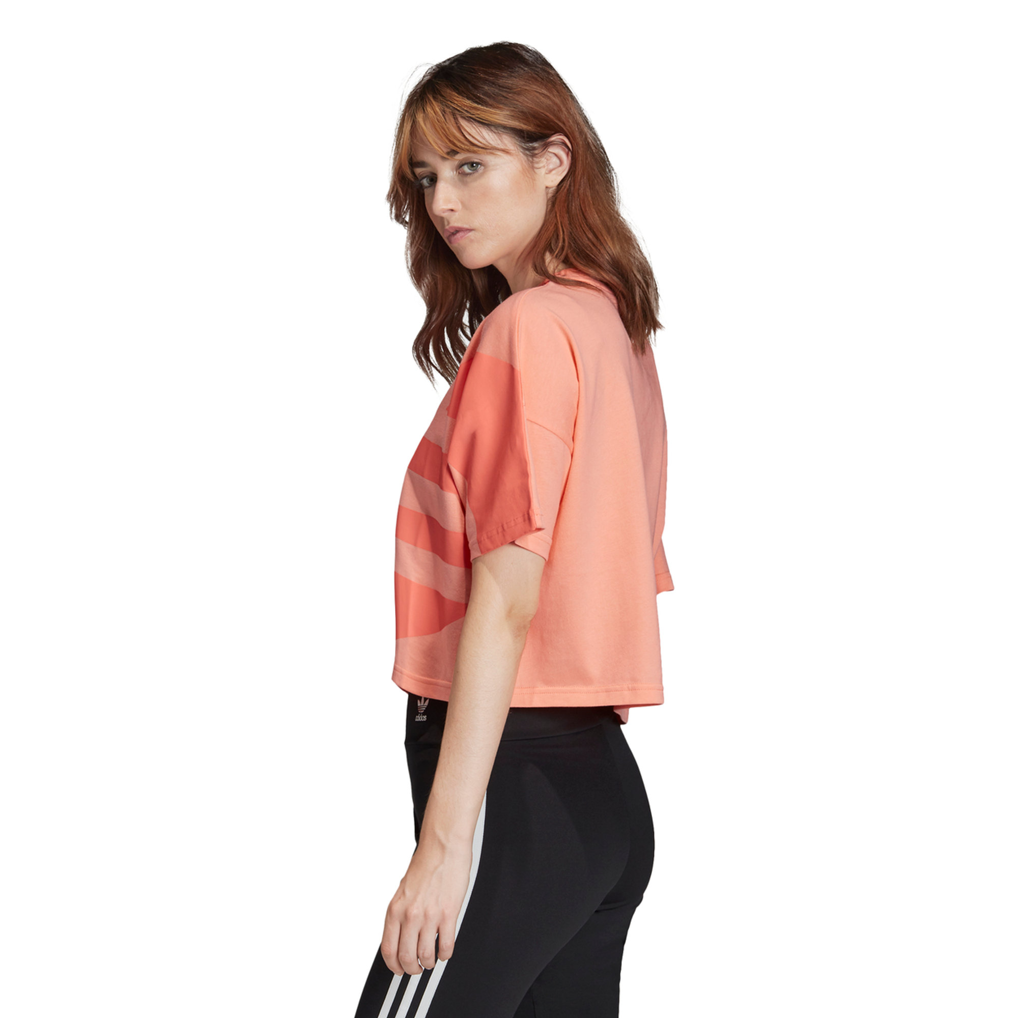 Crop top in cotone con logo arancione ADIDAS vista2