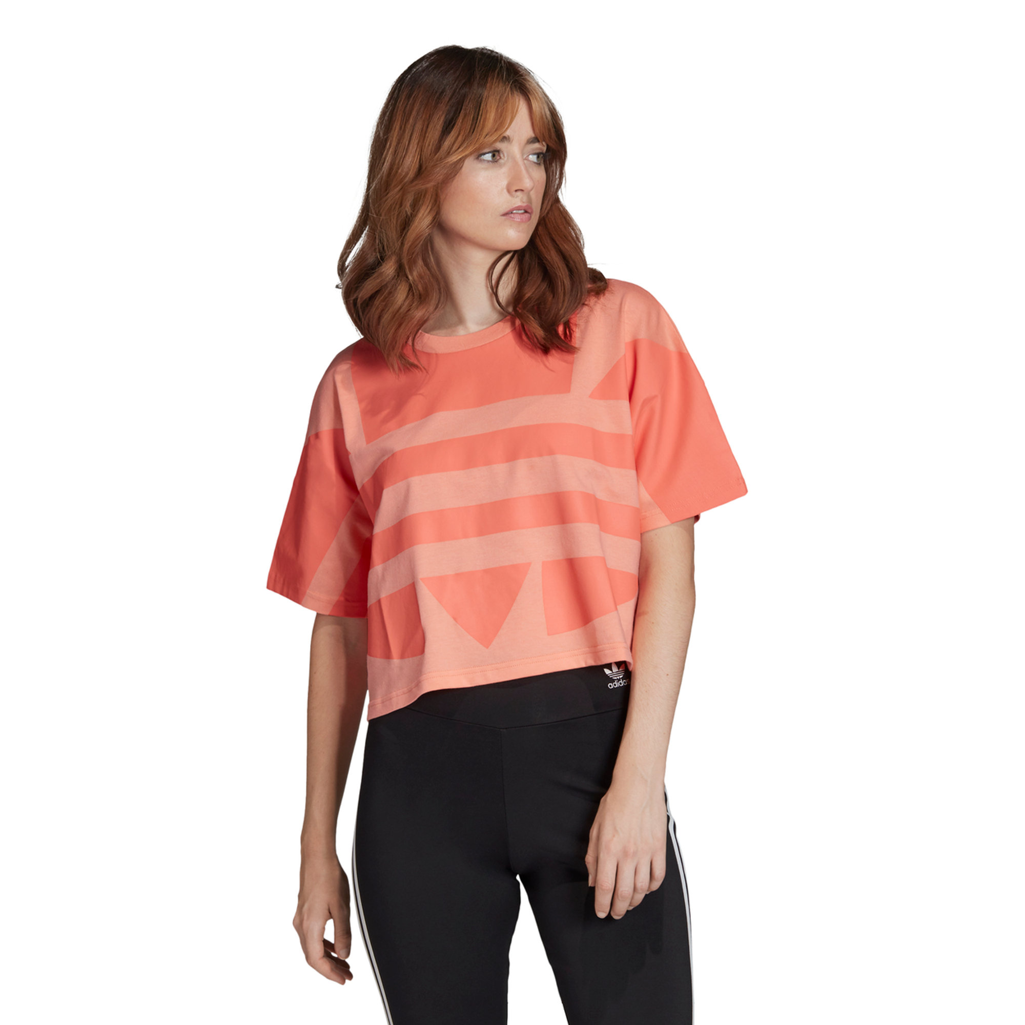 Crop top in cotone con logo arancione ADIDAS vista0