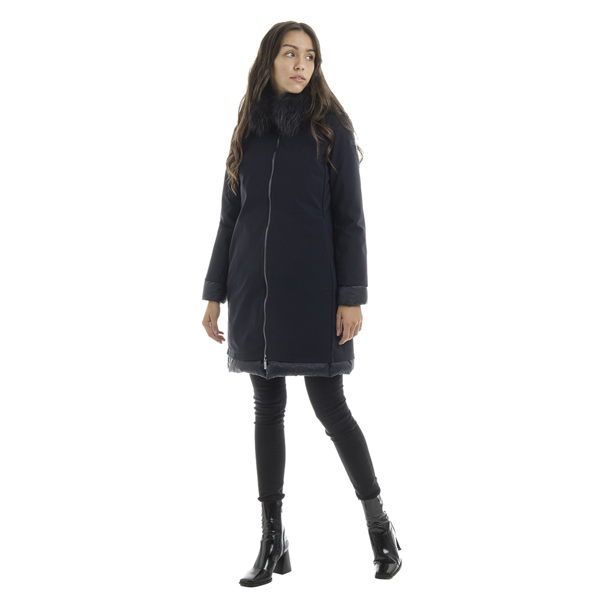 Giubbotto Light winter coat lady fur blu scuro RRD  vista1
