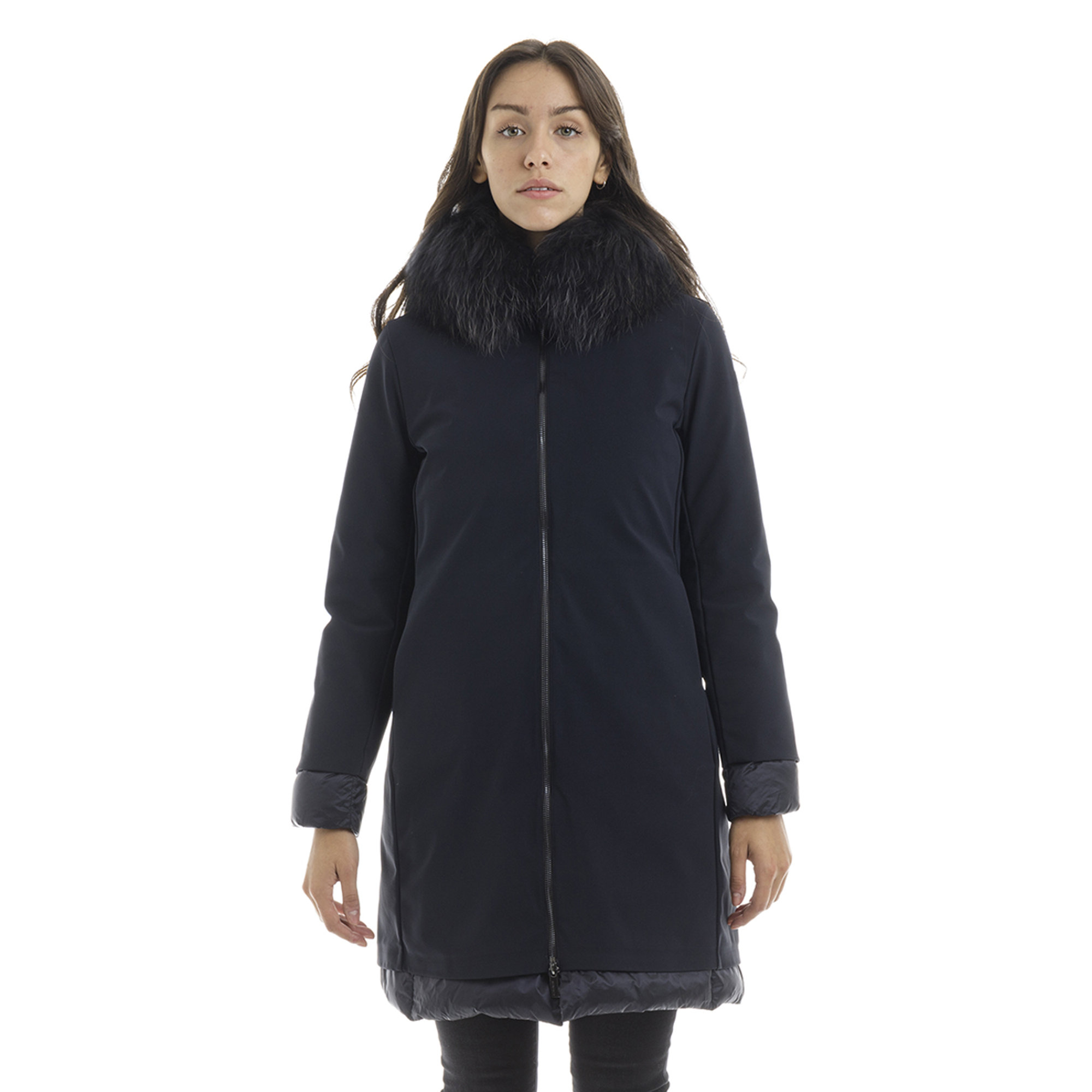 Giubbotto Light winter coat lady fur blu scuro RRD  vista0