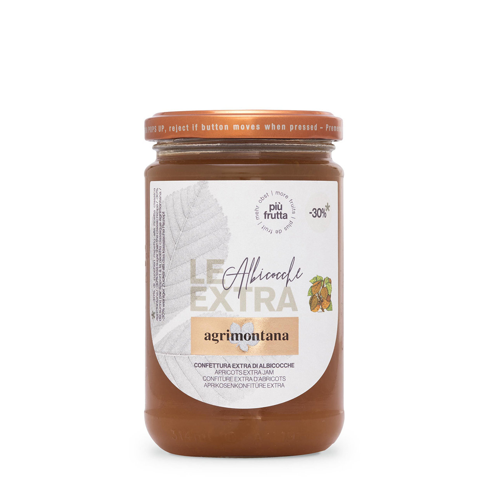 6 Confetture "Le Extra" con meno zucchero da 330 gr: 2 Pesche, 2 Albicocche, 2 Arance Amare Agrimontana vista3