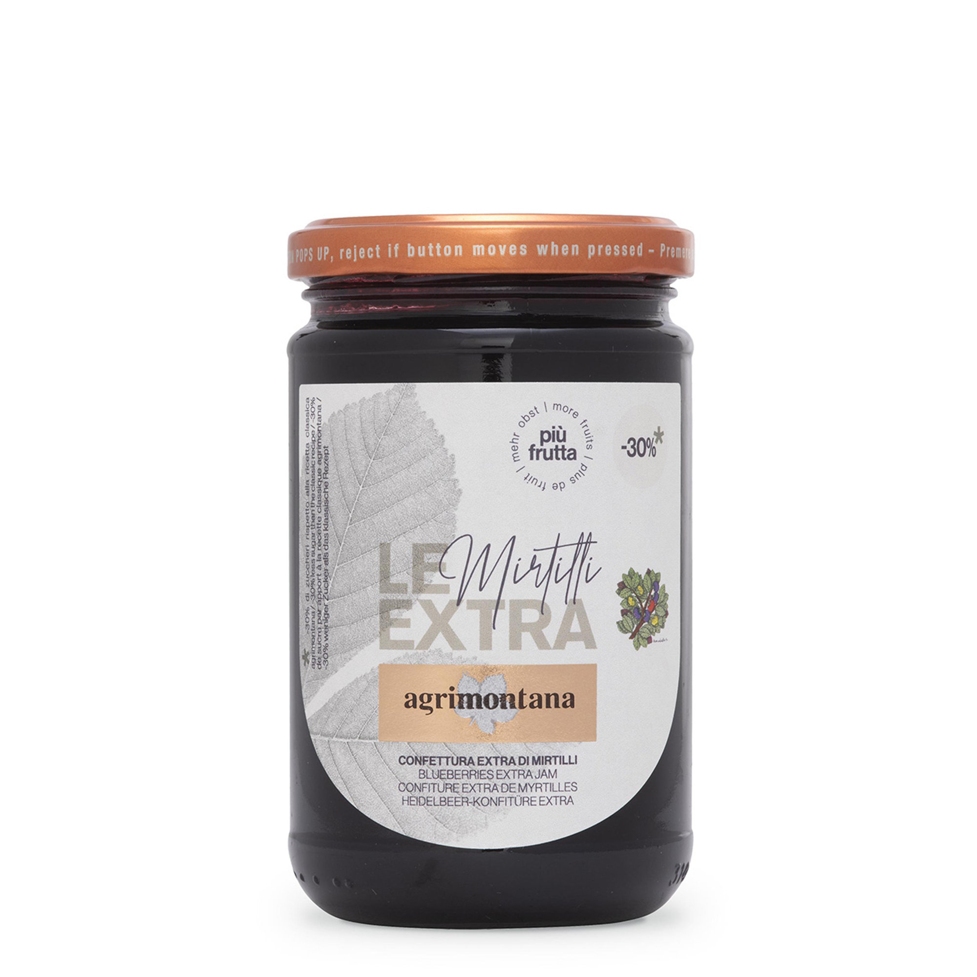 6 Confetture "Le Extra" con meno zucchero da 330 gr: 2 Amarene, 2 Mirtilli Selvatici, 2 Lamponi Agrimontana vista3