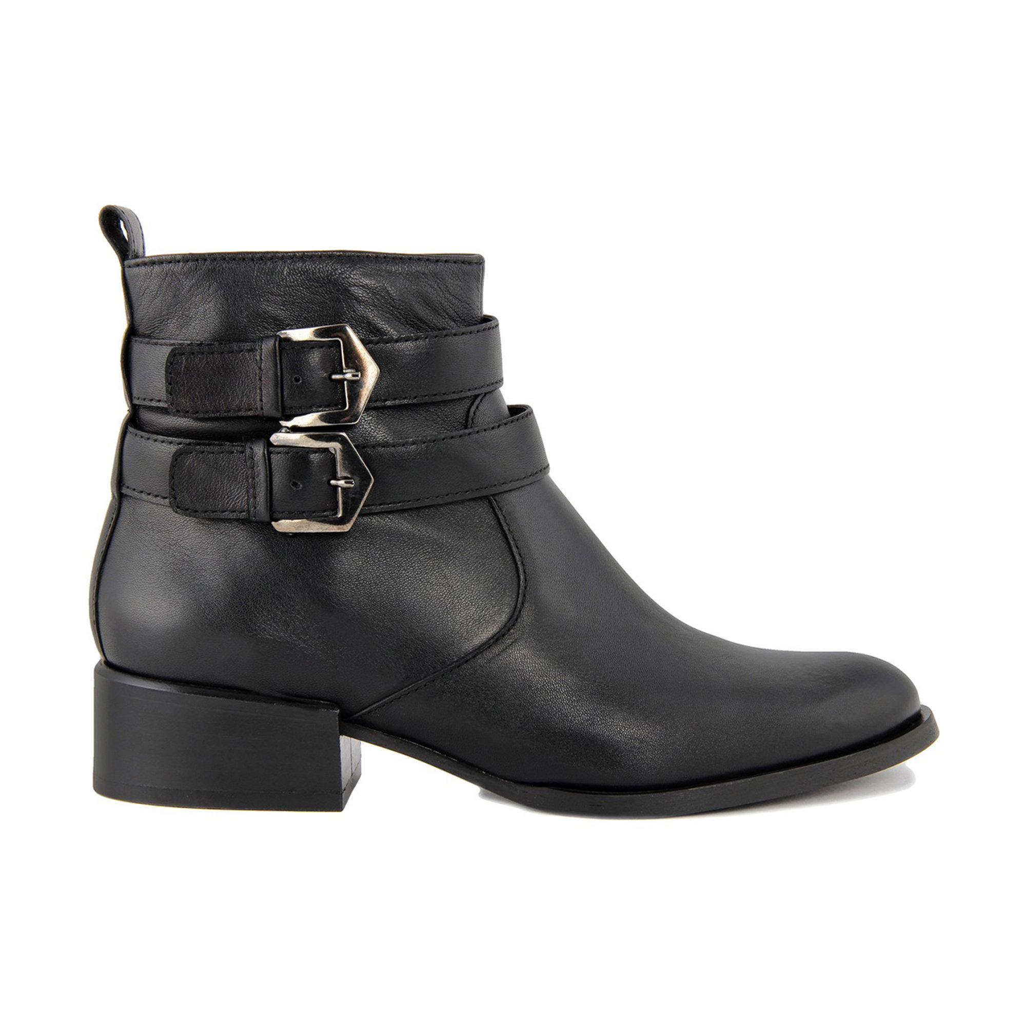 Stivaletto con doppia fibbia laterale in pelle nera Cold Out Scarpe vista0