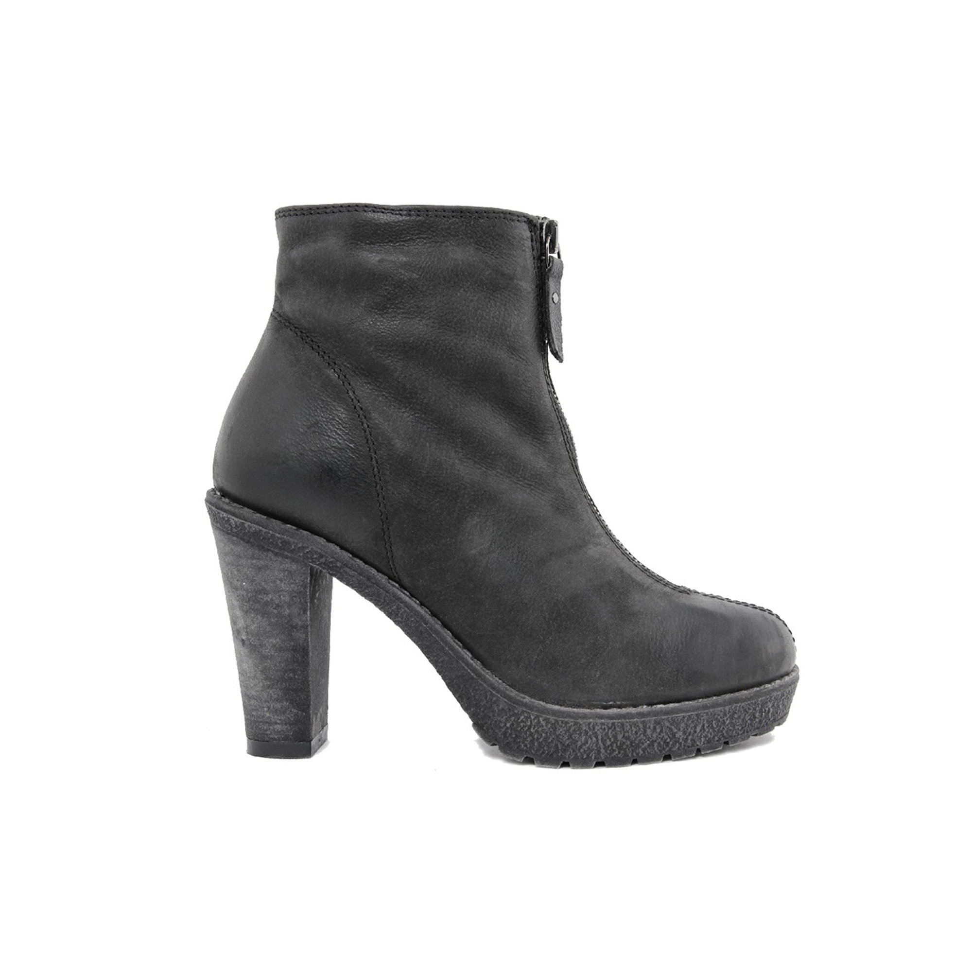 Stivaletti in pelle neri delavè con tacco e zip centrale Cold Out Scarpe vista0