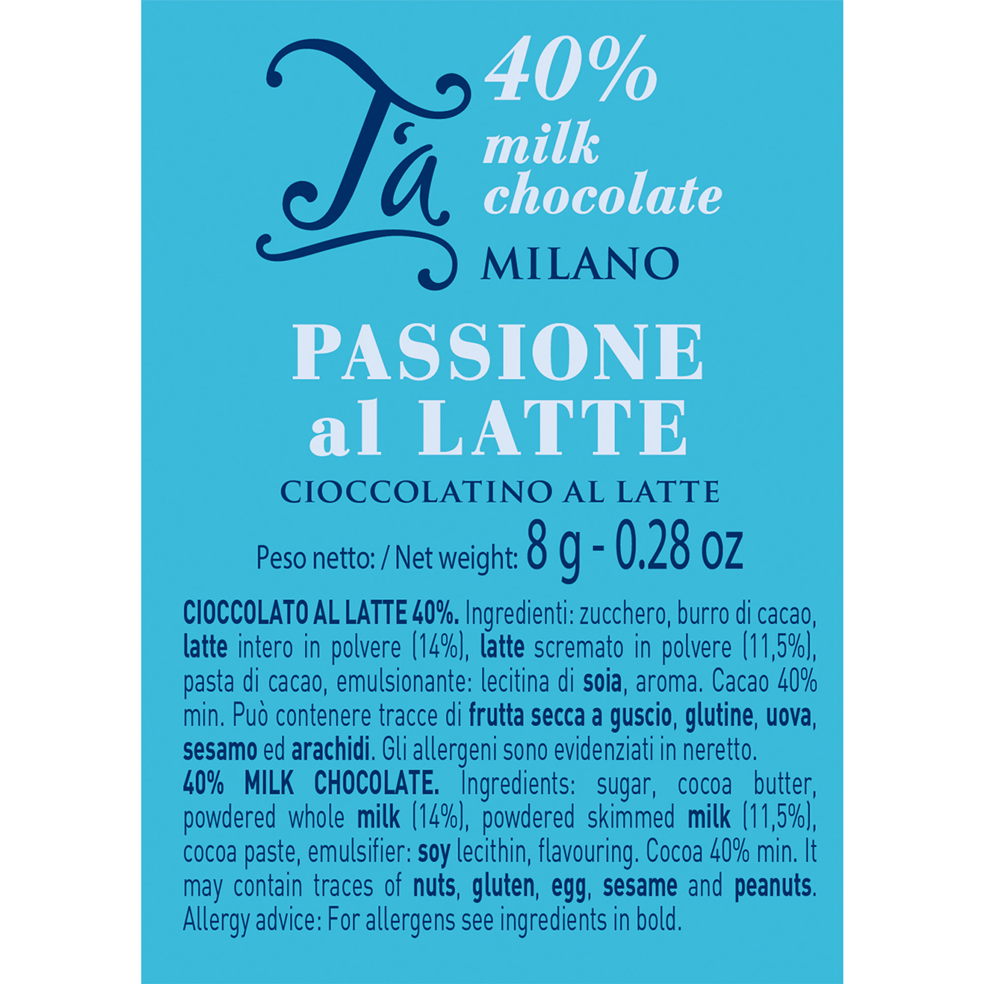 60 cioccolatini al latte 40%, 8 gr cad T'a Milano vista2