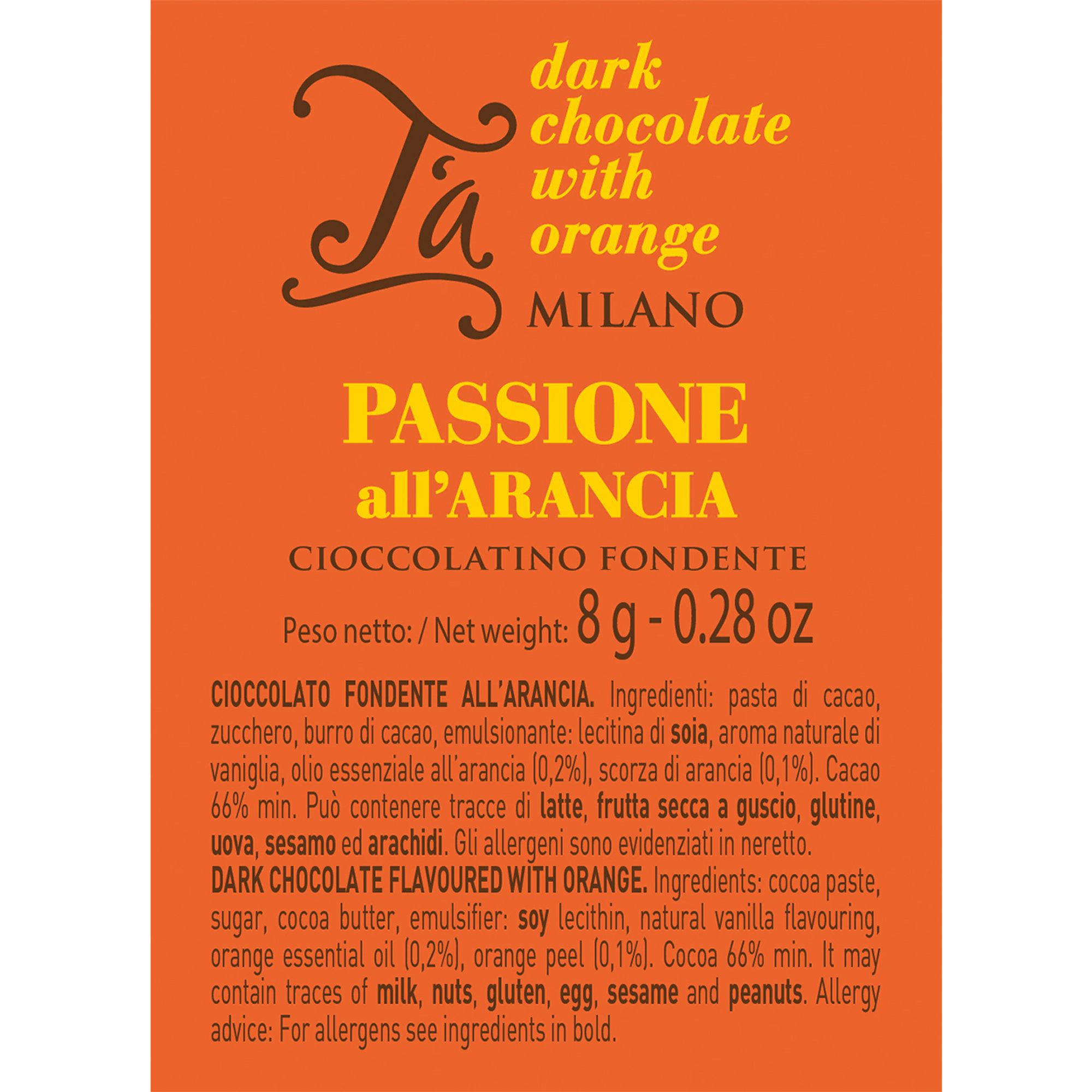 60 cioccolatini arancia e cioccolato fondente 66%, 8 gr cad T'a Milano vista2