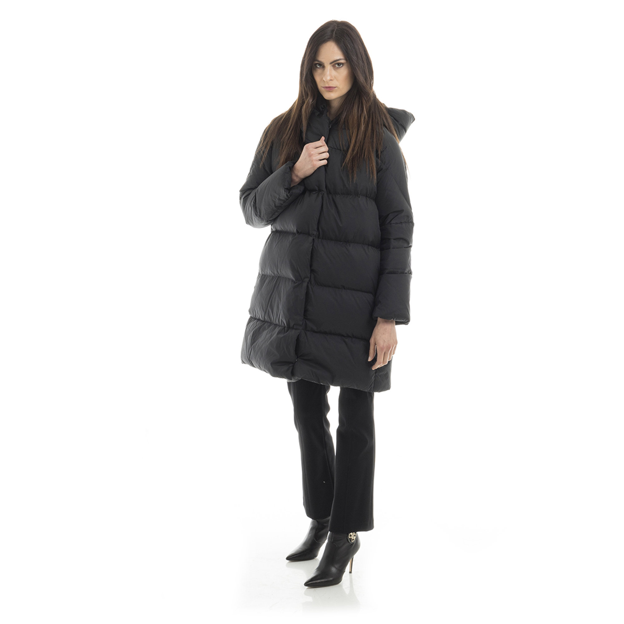 Piumino oversize con maxi cappuccio nero Add vista1