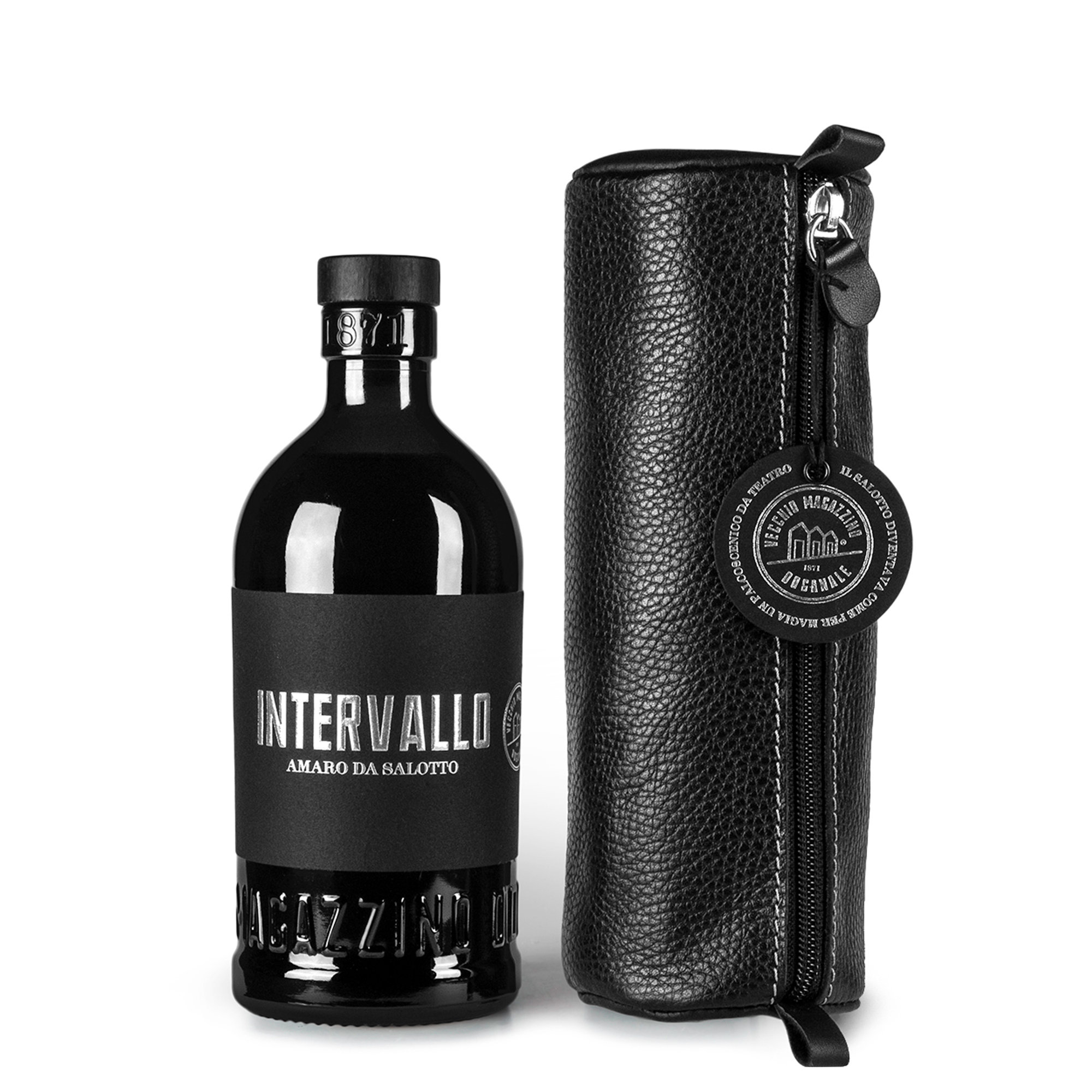 1 bottiglia - "Intervallo" Amaro da Salotto 500 ml. con borsello in cuoio Vecchio Magazzino Doganale vista0