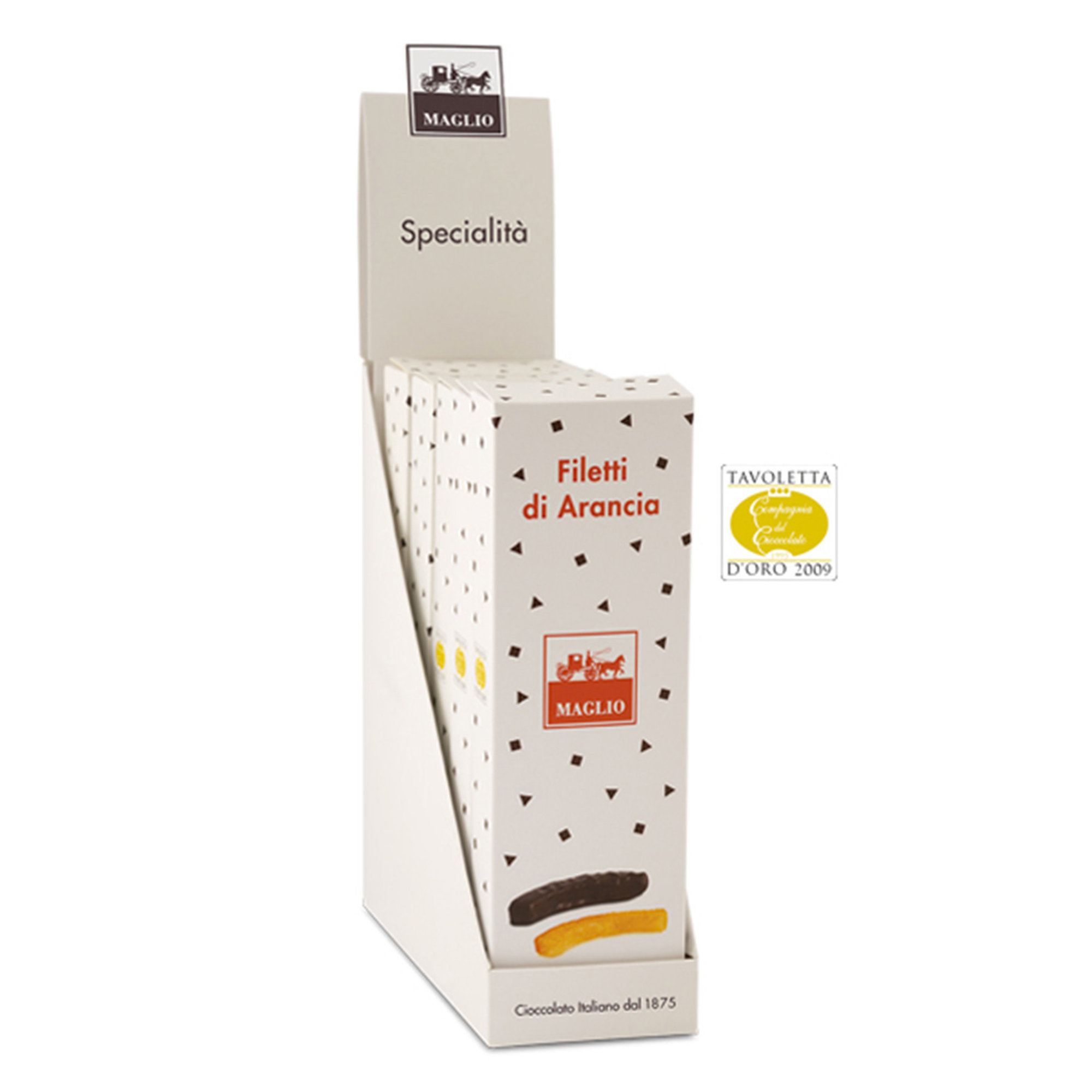 3 astucci - Filetti di Arancia ricoperti di cioccolato 75 gr Maglio Arte Dolciaria vista0