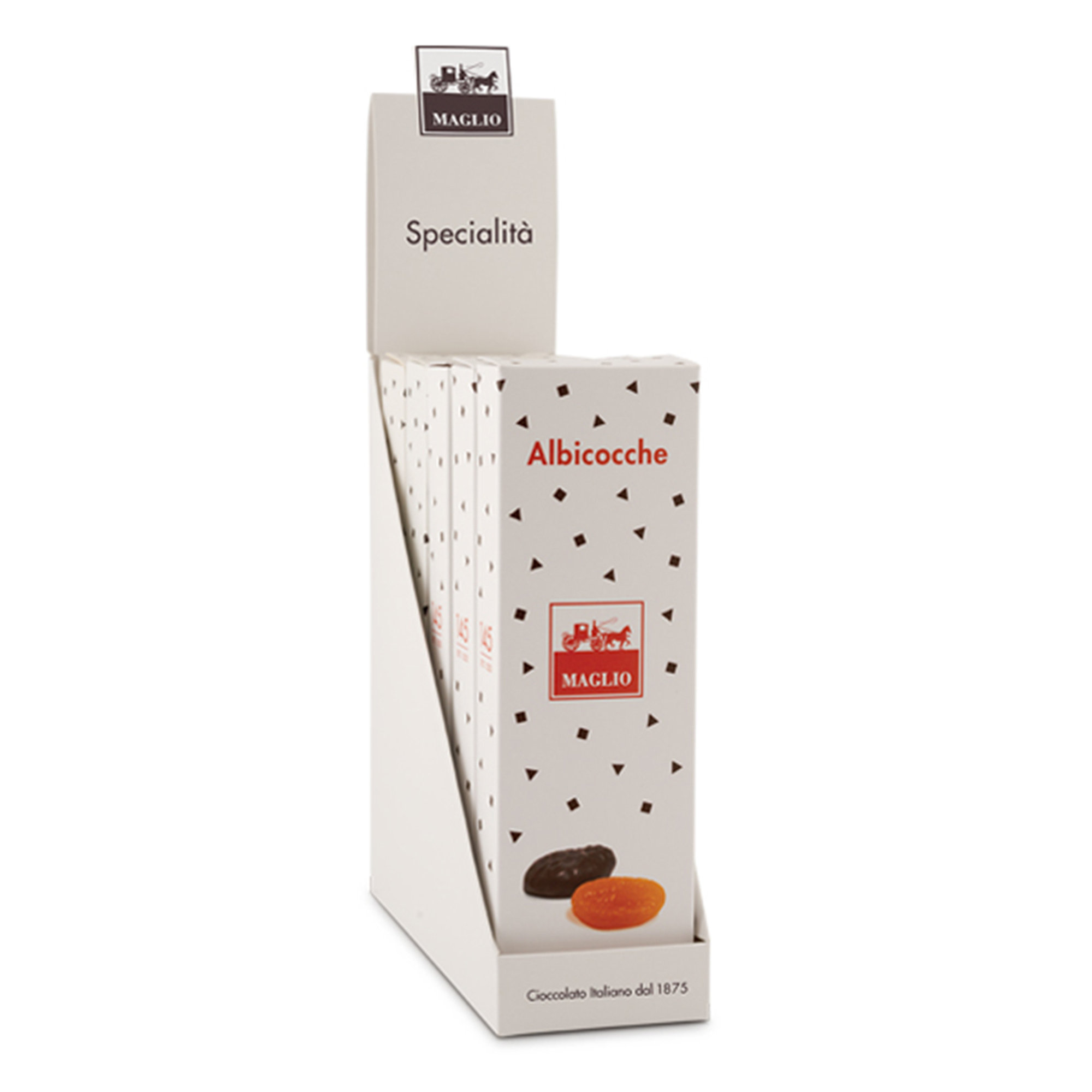3 astucci - Albicocche ricoperte di cioccolato 65 gr Maglio Arte Dolciaria vista0