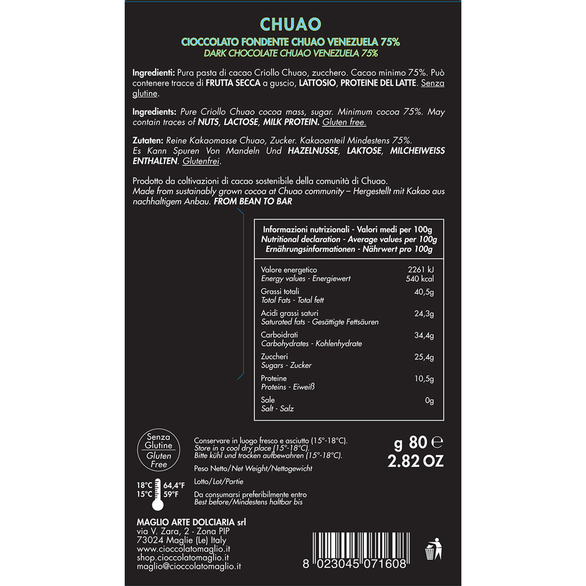 4 tavolette - "Chuao" 75% Cacao Criollo 80 gr Maglio Arte Dolciaria vista2