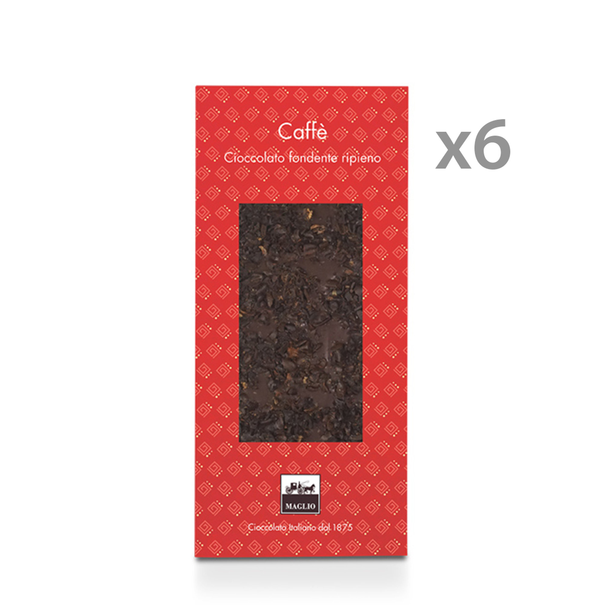 6 tavolette - Cioccolato Fondente con ripieno e granella di Caffè 95 gr Maglio Arte Dolciaria vista0