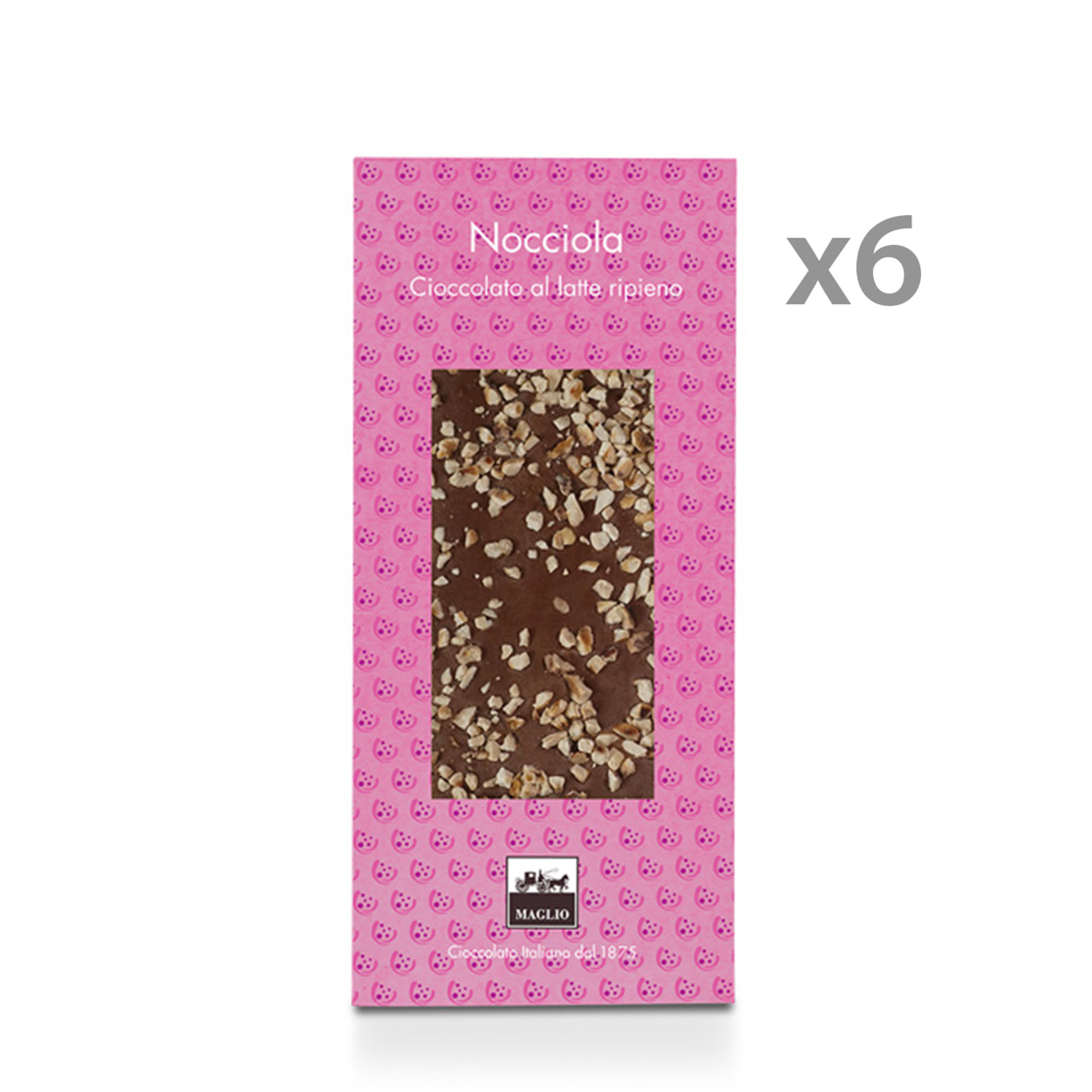 6 tavolette - Cioccolato al Latte con ripieno e granella di Nocciole 95 gr Maglio Arte Dolciaria vista0
