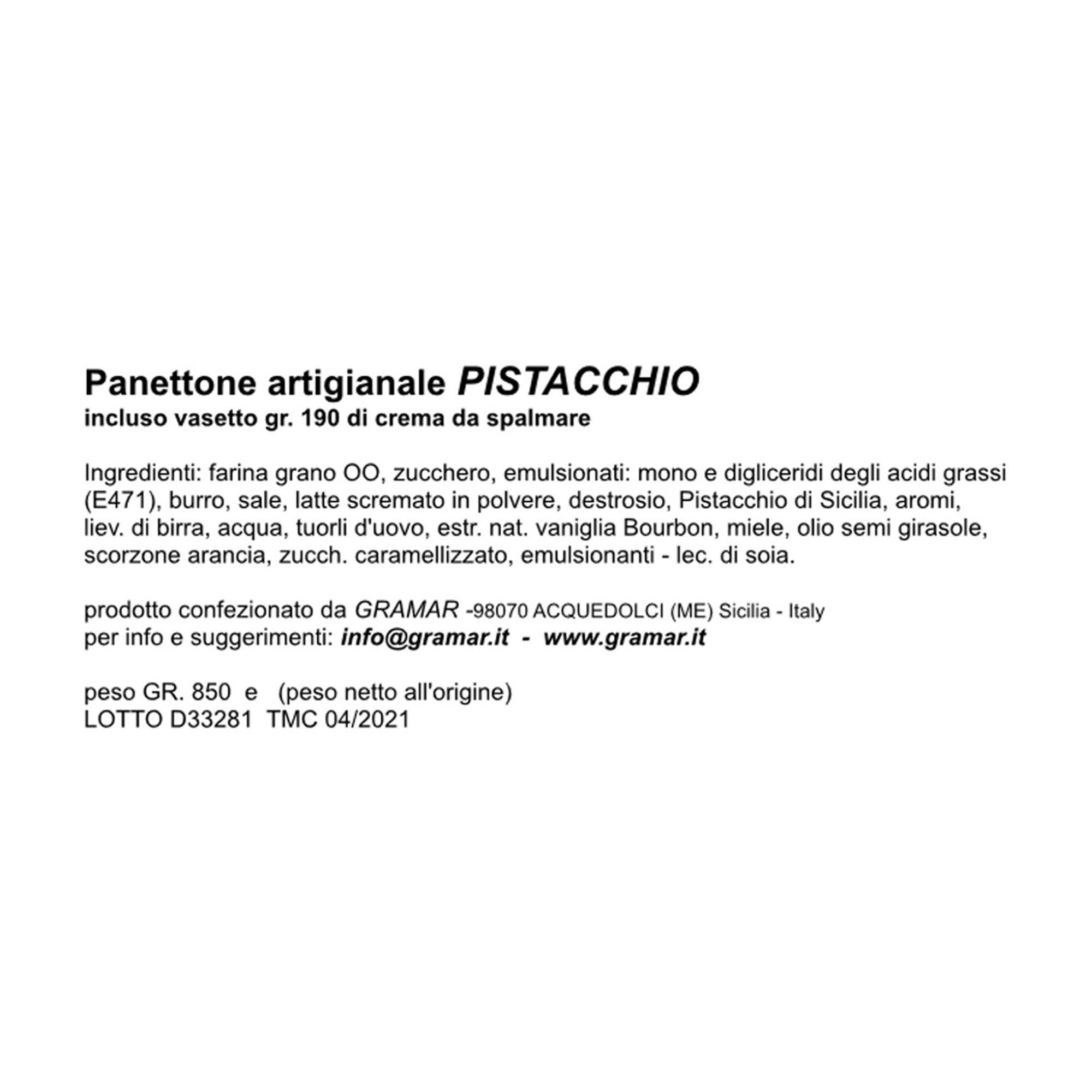 Panettone al Pistacchio "Oro Verde di Bronte" 1 kg Gramar vista1