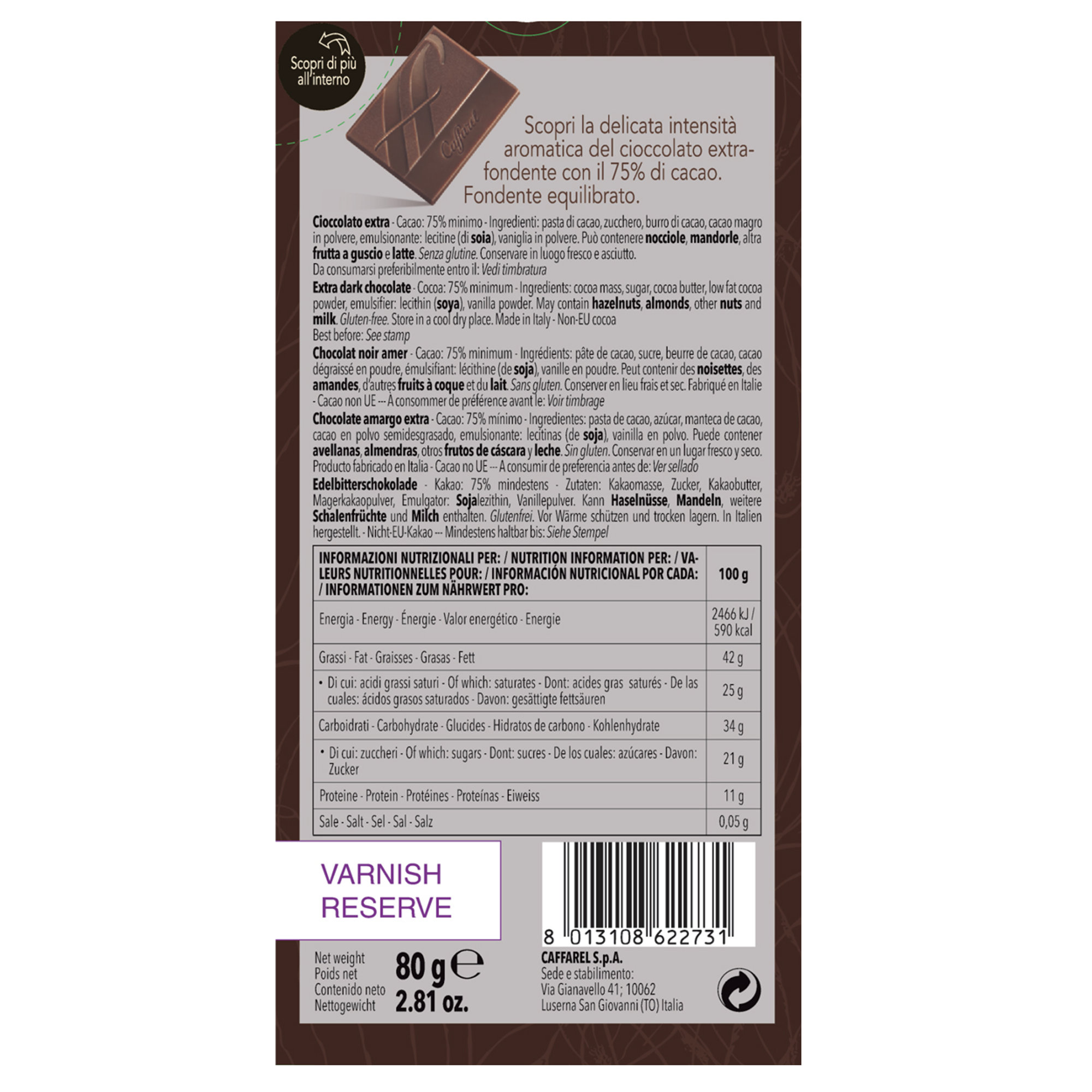 8 tavolette - Extra-fondente 75% in astuccio 80 gr Caffarel vista1