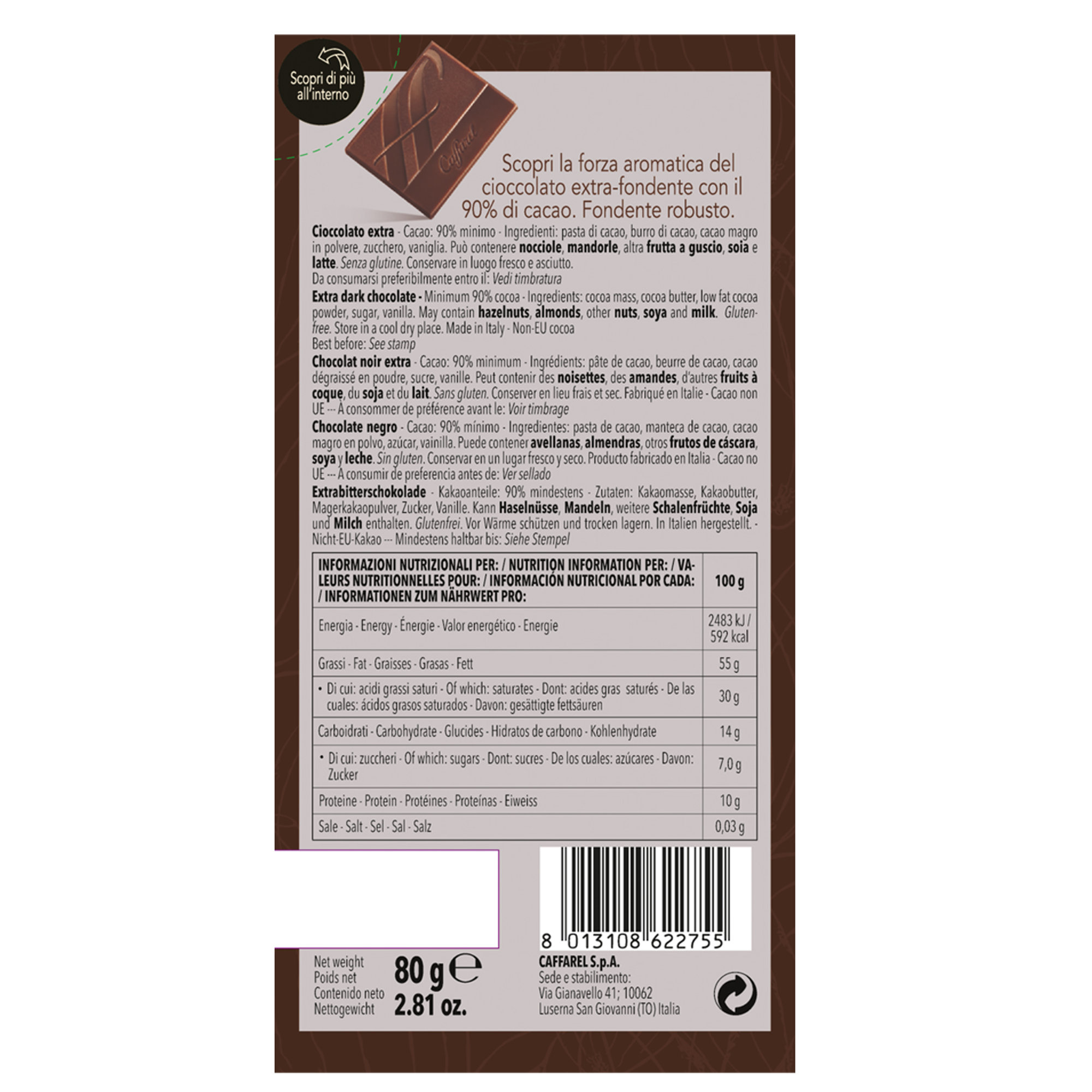 8 tavolette - Extra-fondente 90% in astuccio 80 gr Caffarel vista1