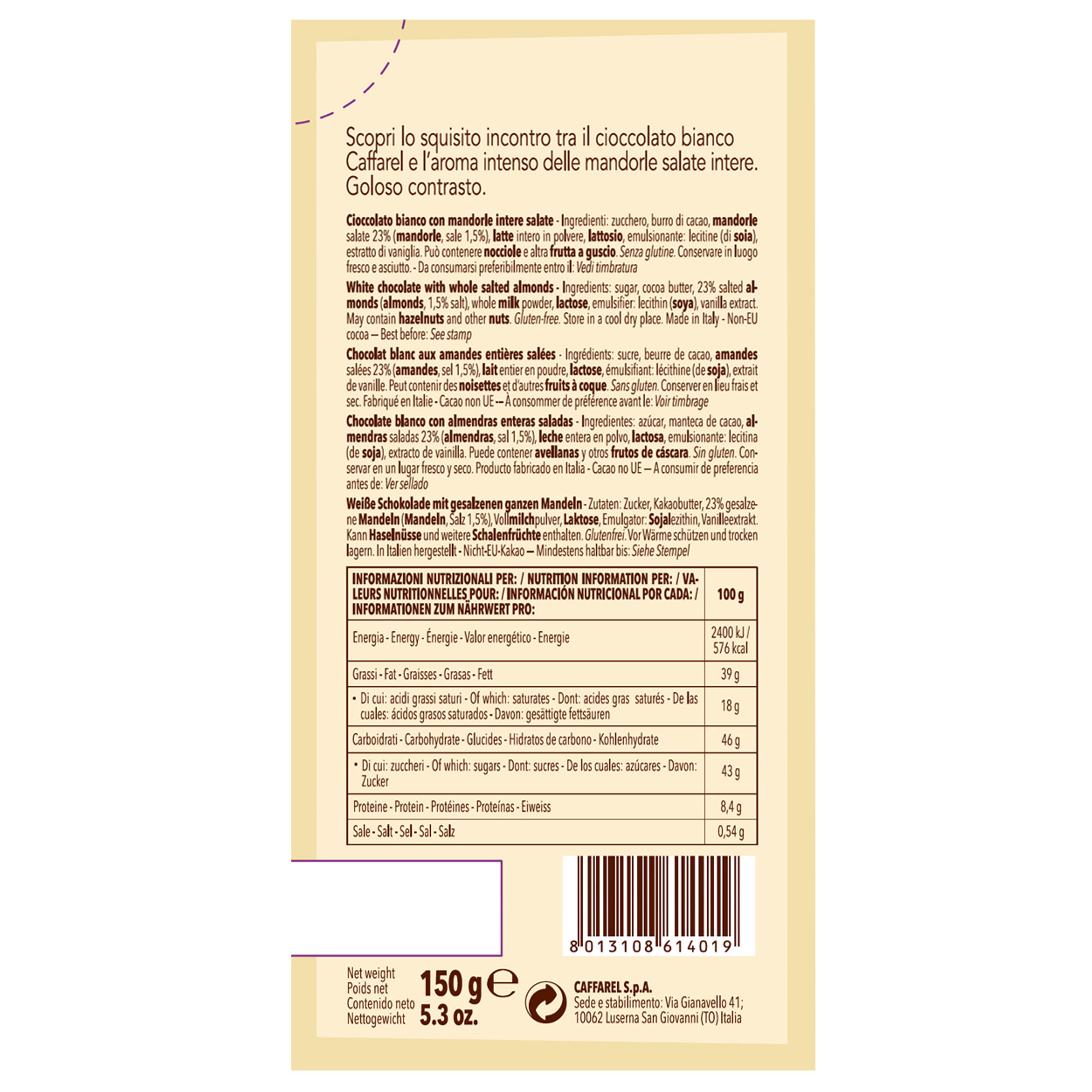 4 tavolette - bianco con mandorle salate in astuccio 150 gr Caffarel vista1