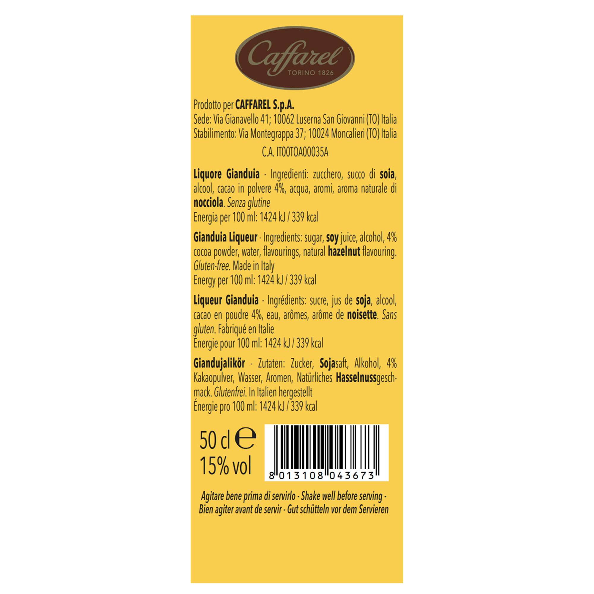 1 bottiglia 500 ml - "Gianduia 1865 Gold" liquore al Gianduia in astuccio regalo Caffarel vista1