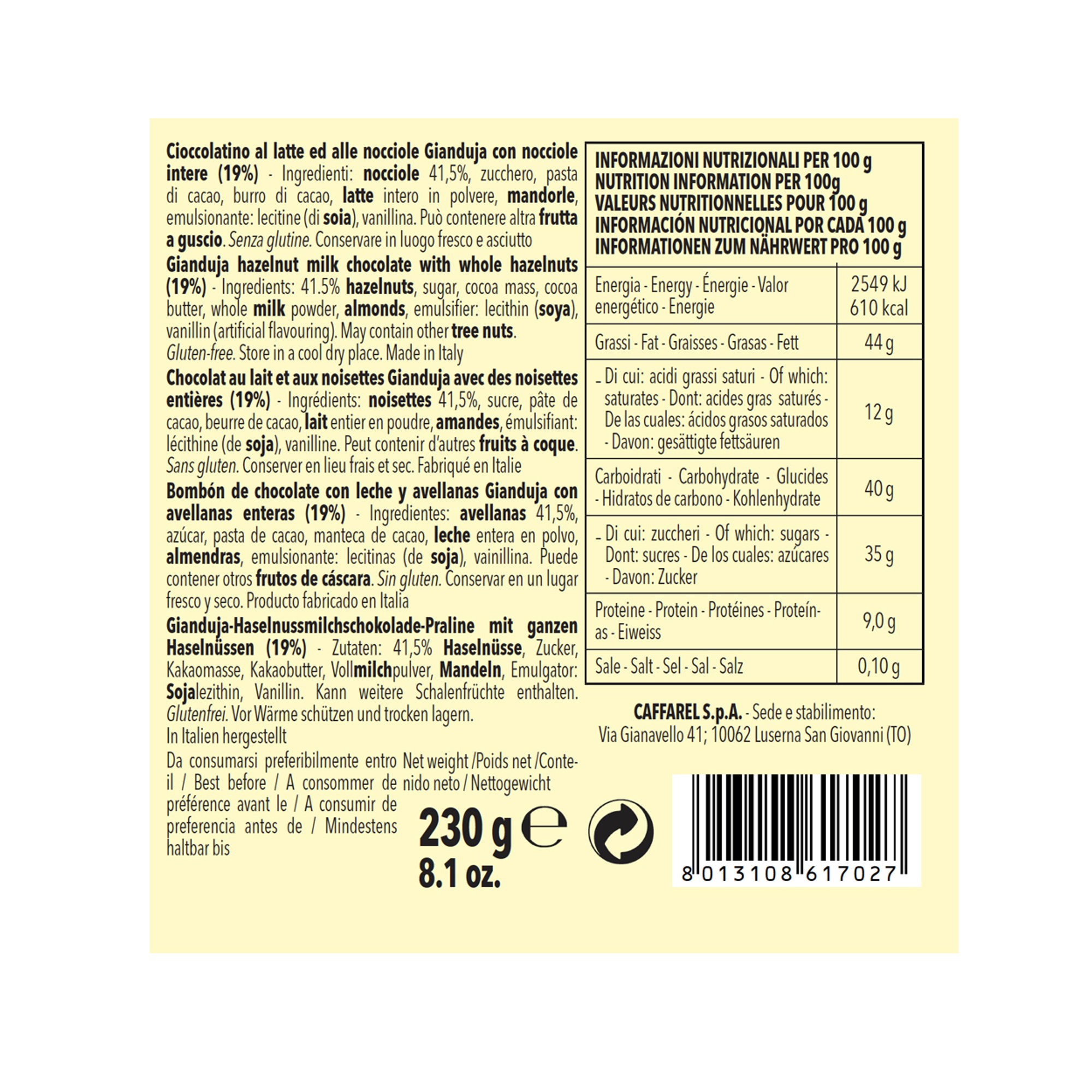 Maxi Cioccolatino Piemonte 230 gr Caffarel vista1