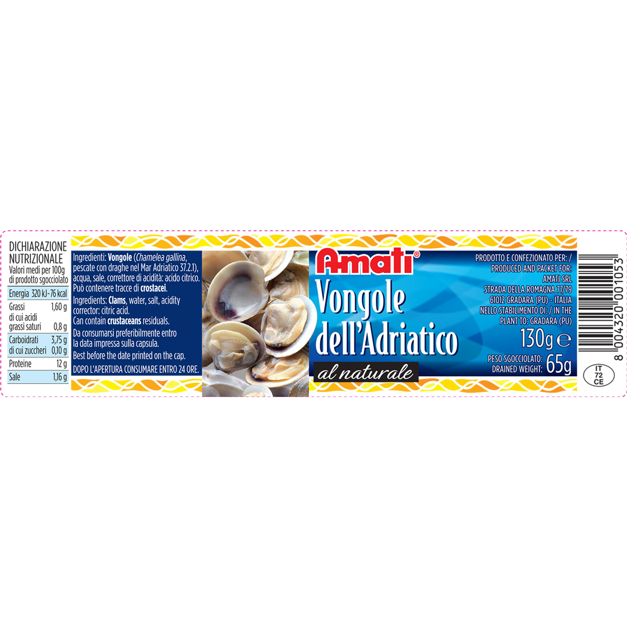 12 vasetti - Vongole Nostrane del Mar Adriatico 130 gr Amati vista1