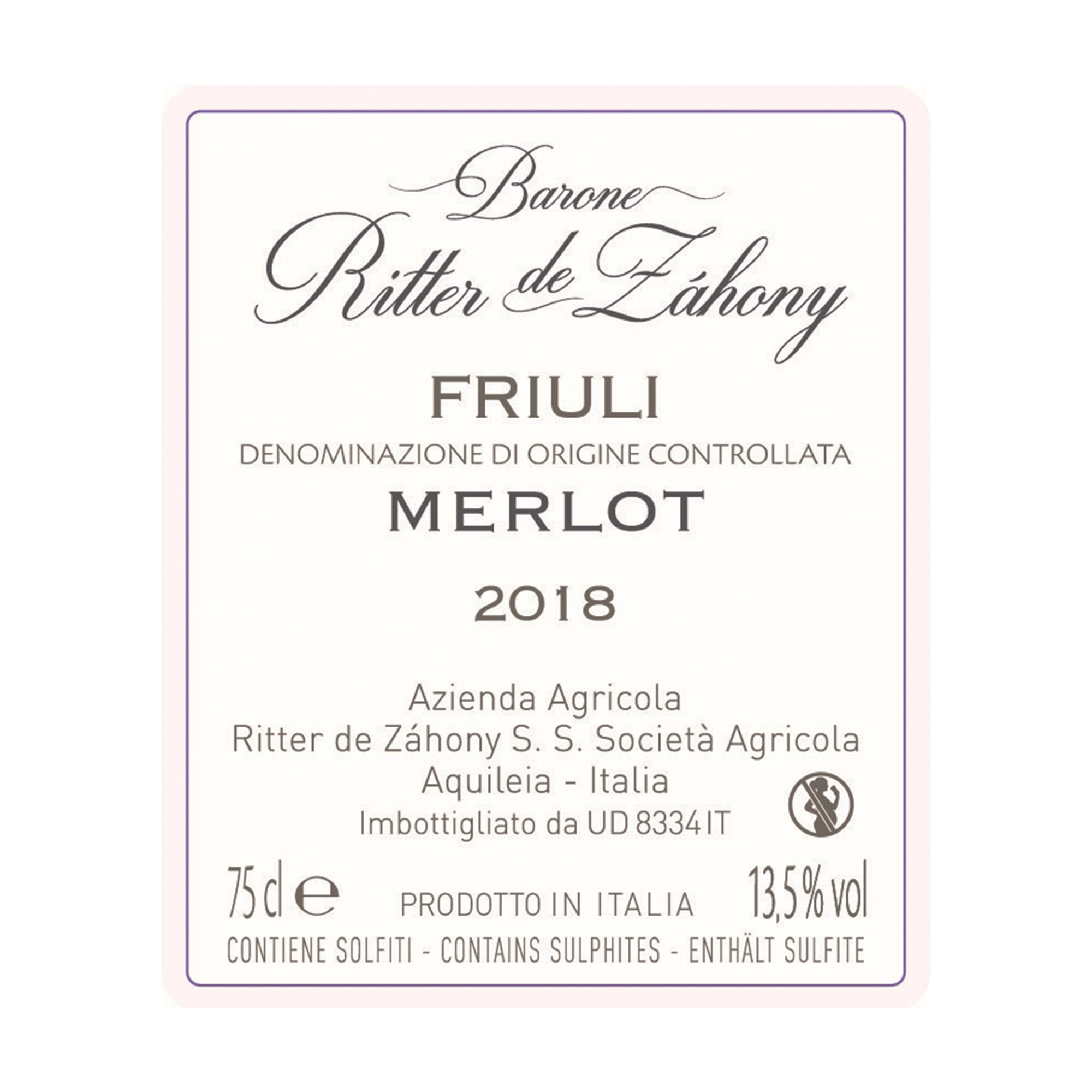 3 bottiglie - Merlot DOC Friuli Aquileia 2019 Barone Ritter de Zahony vista1