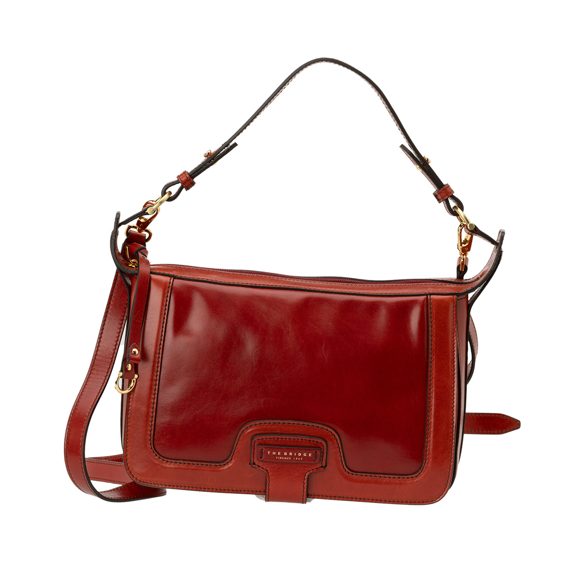 Borsa a tracolla in pelle rosso mattone The Bridge vista0