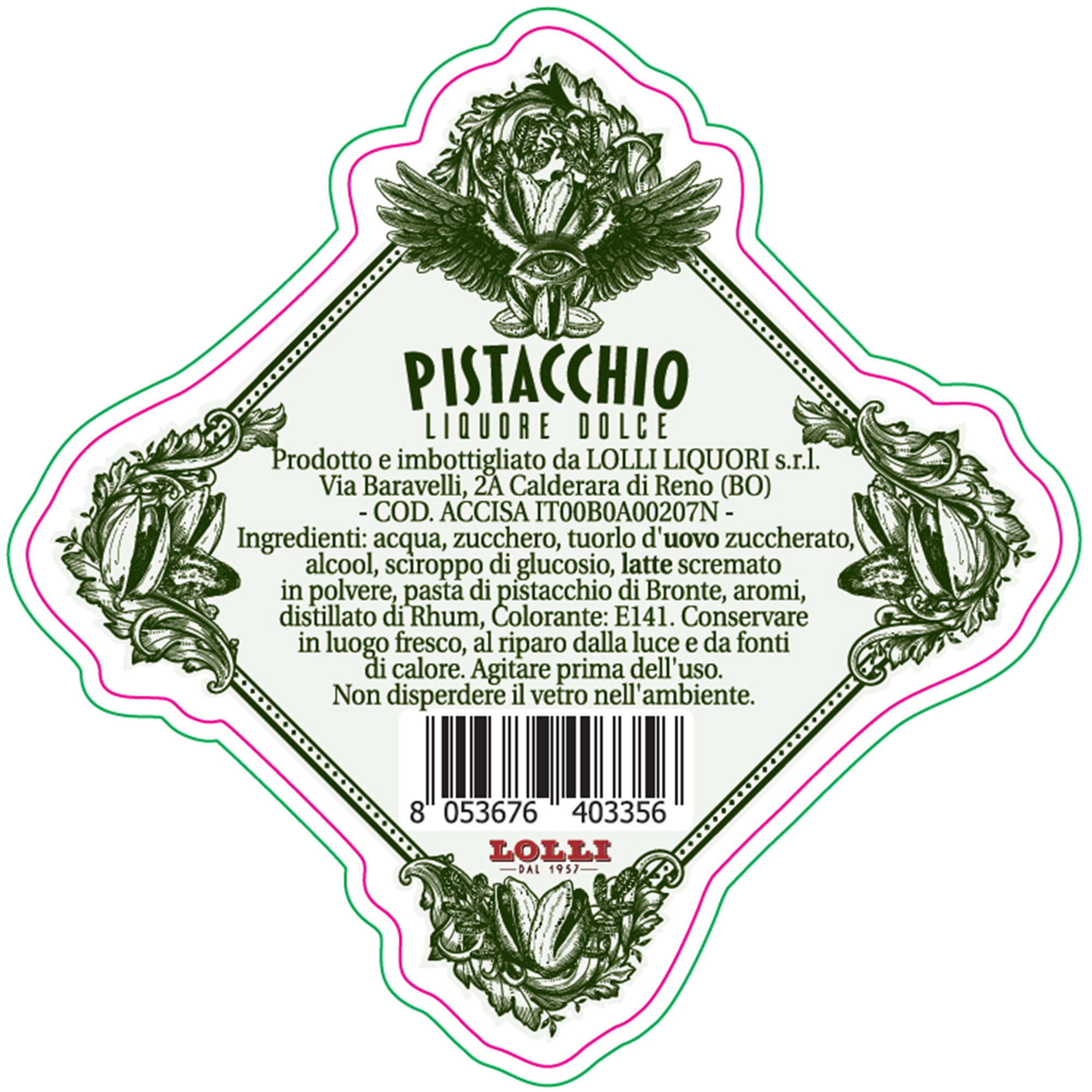1 bottiglia - Liquore al Pistacchio 700 ml con Scatola regalo Lolli vista1