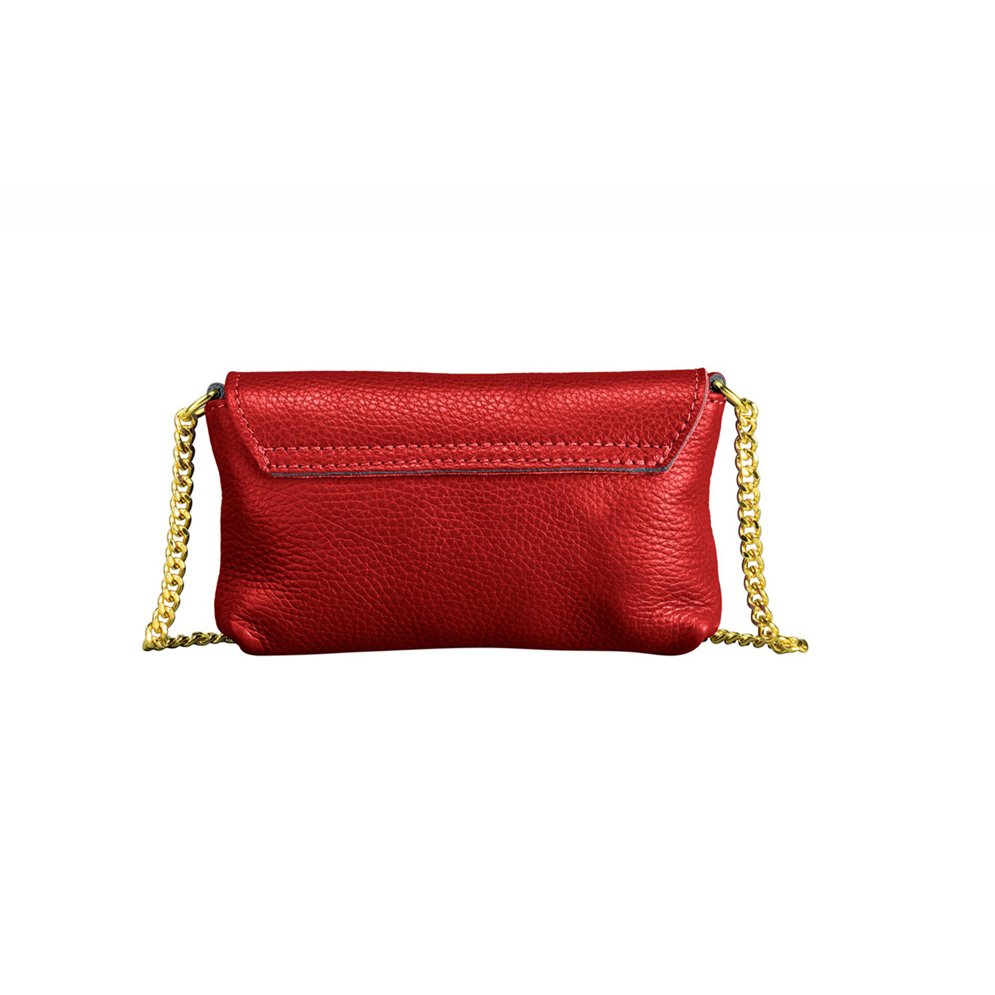 Pochette in pelle morbida   a mano e tracolla impreziosita da catenella e chiusura esterna  dorata rossa MIA16 VENEZIA vista1