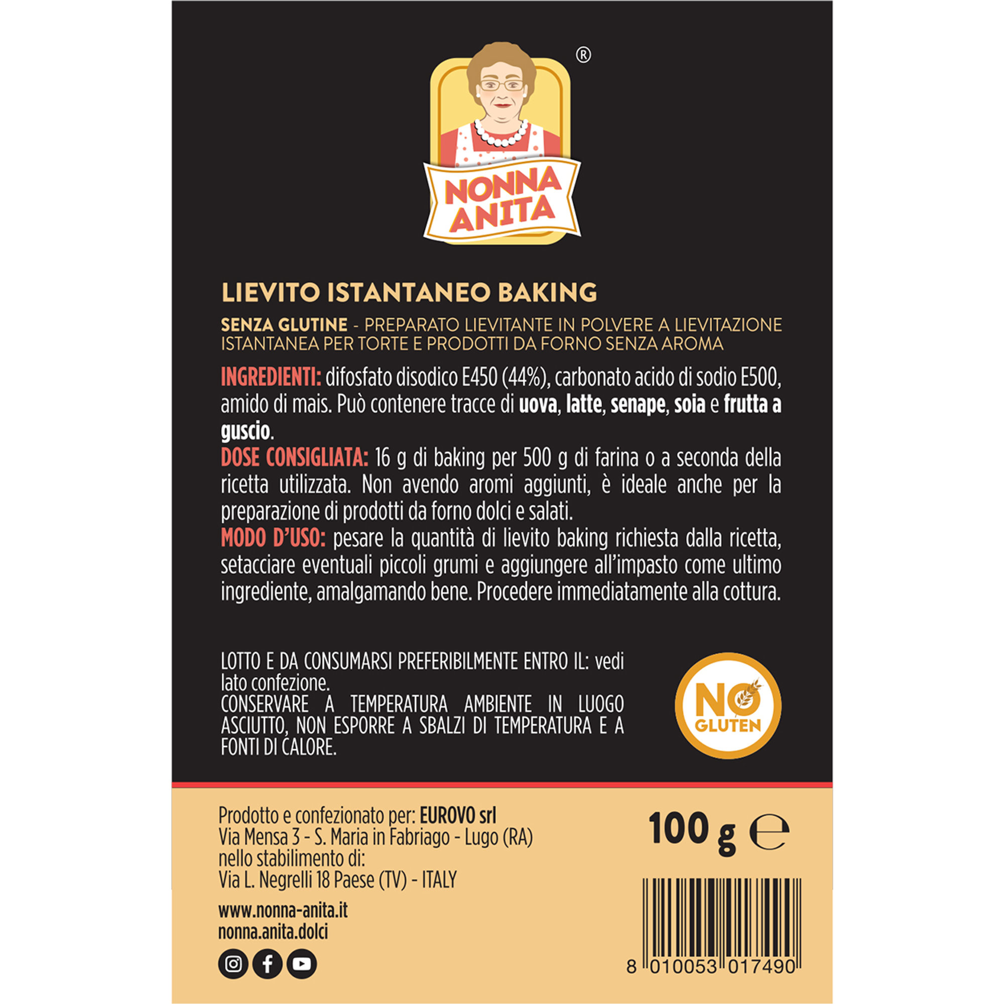 8 bolsas - Hornear levadura instantánea para pasteles 100 gr Nonna Anita vista1