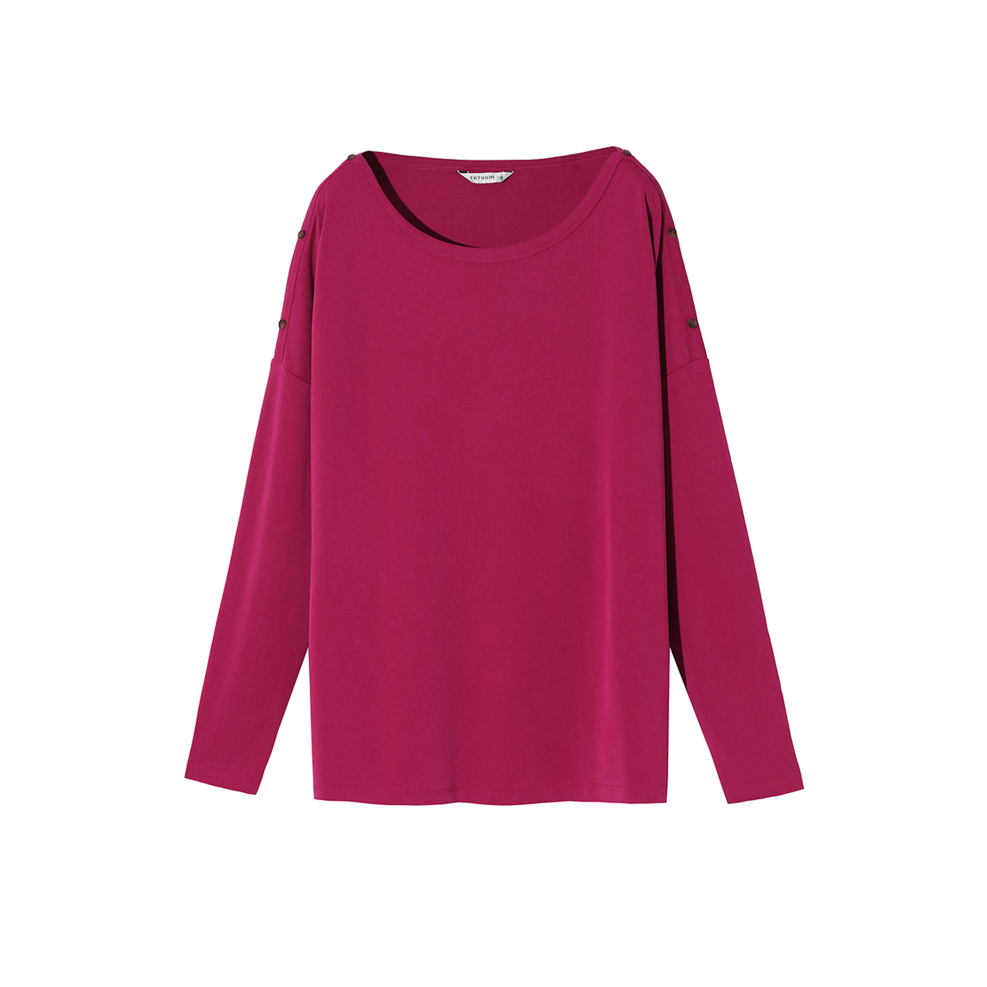 Maglia Leila con scollo rotondo e dettaglio bottone fucsia Tatuum vista3