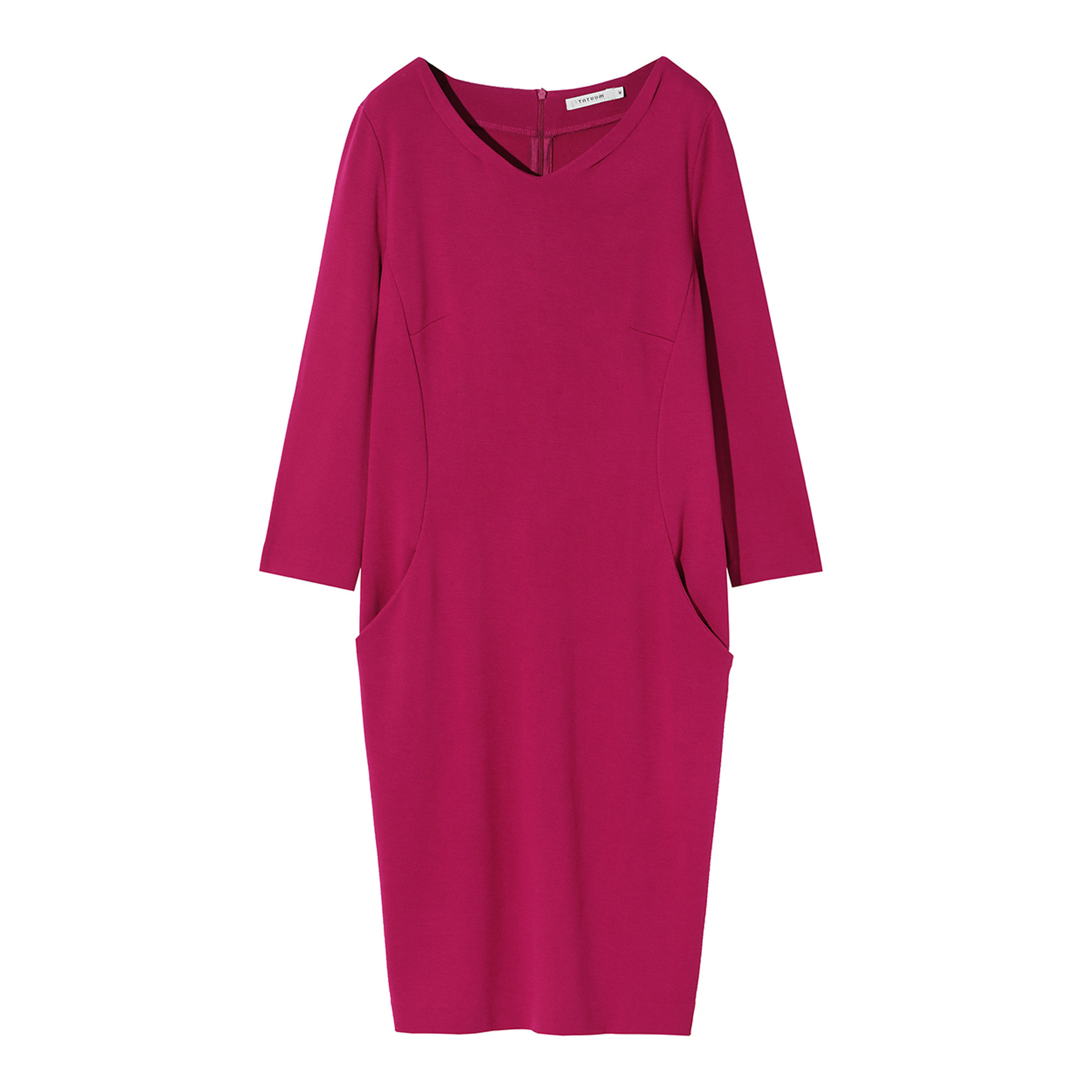 Vestito Gilda  con maniche a 3/4 e scollo a V fucsia Tatuum vista1