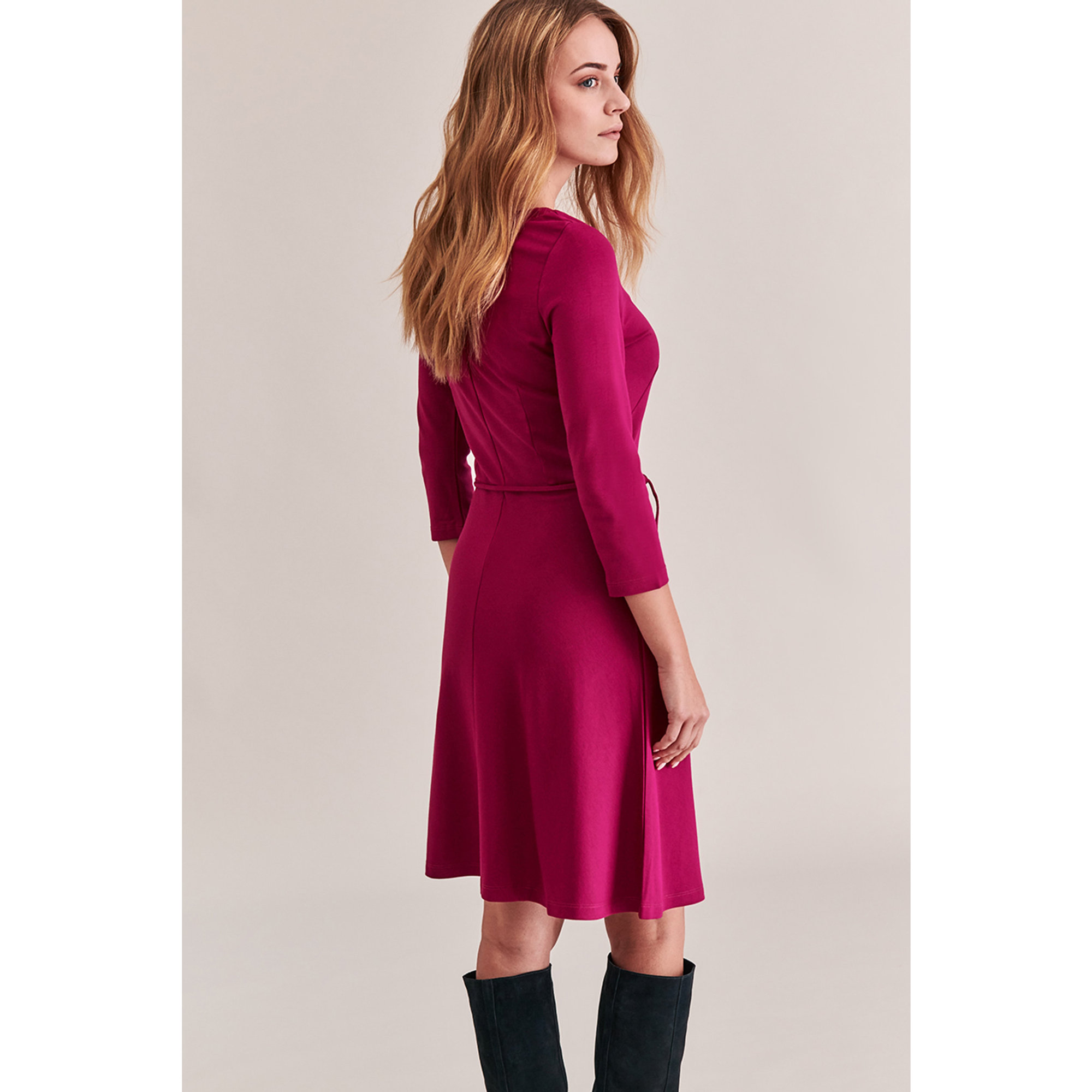 Vestito Somo fucsia con cinturina e gonna svasata Tatuum vista5