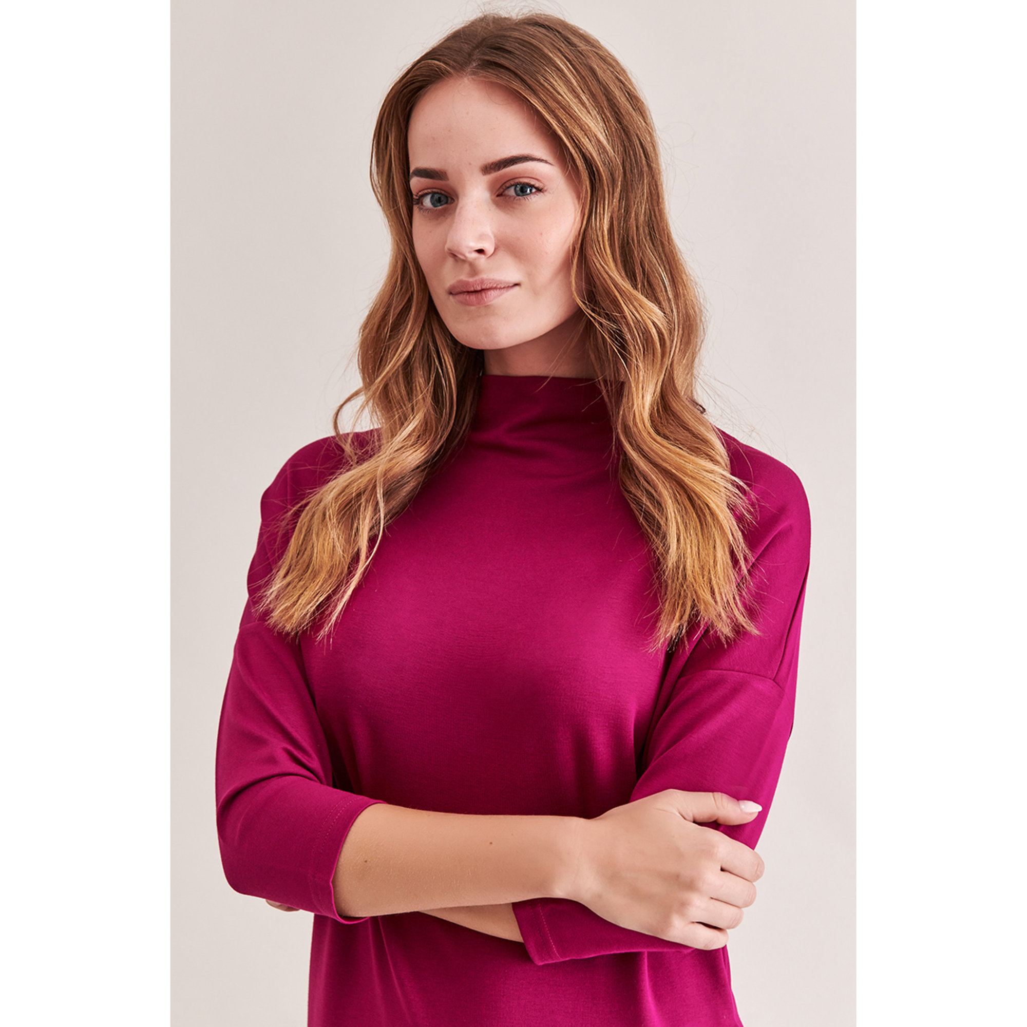 Vestito Kamakira lunghezza media  con dettaglio tasche fucsia Tatuum vista4