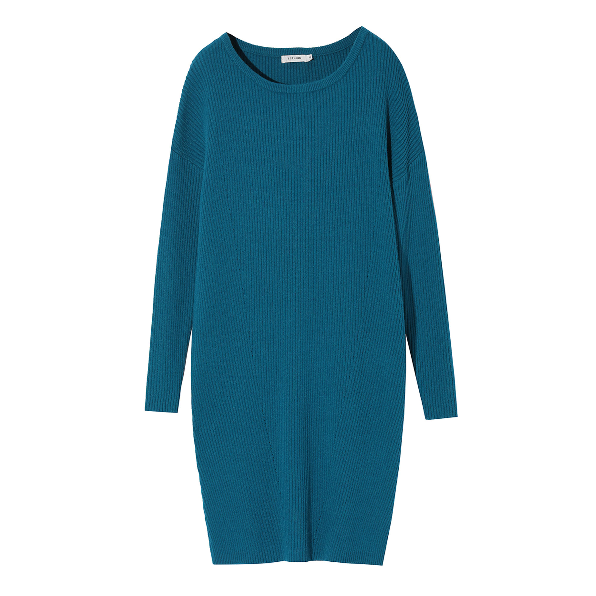 Vestito Oriko blu in maglia a costine con taglio scavato Tatuum vista2
