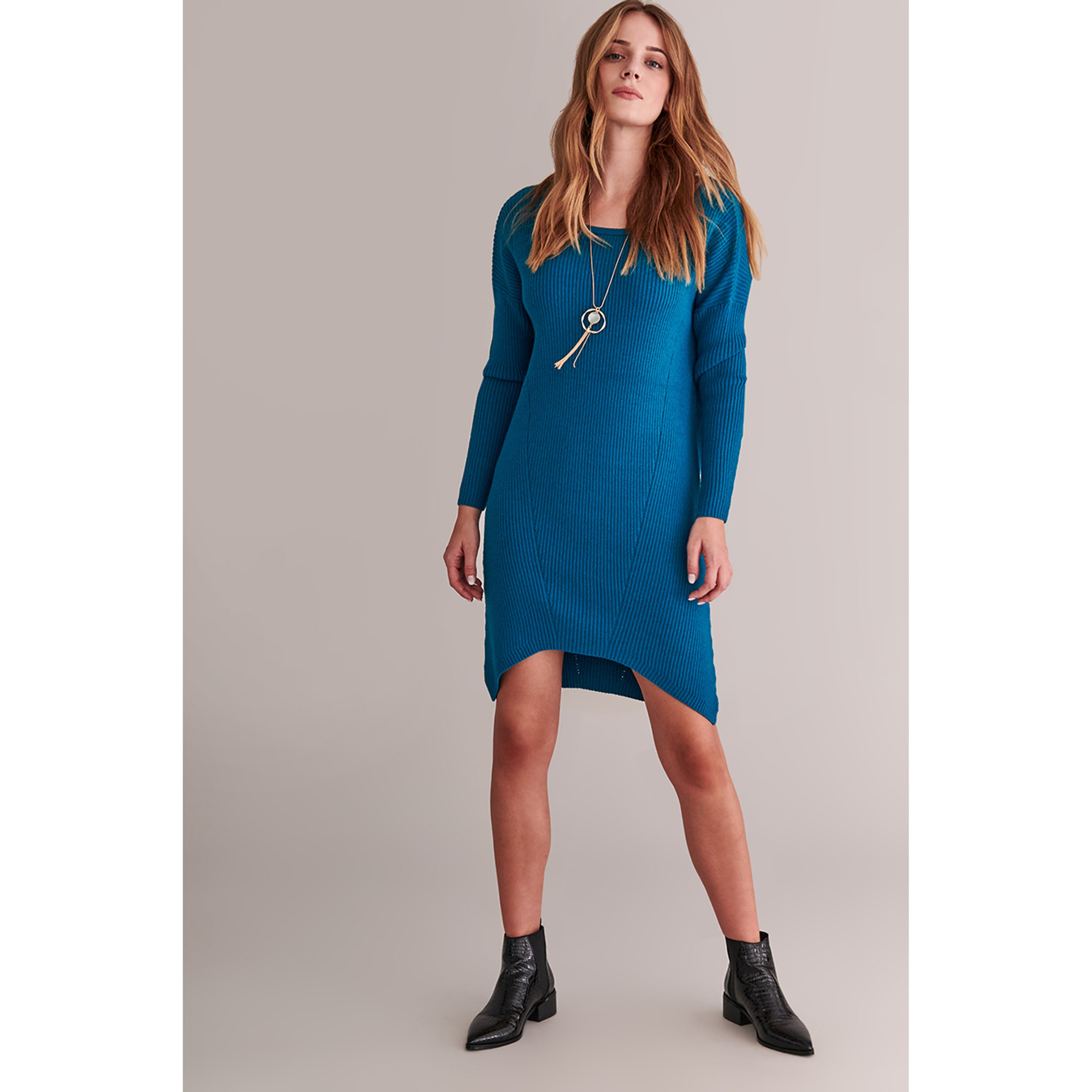 Vestito Oriko blu in maglia a costine con taglio scavato Tatuum vista3